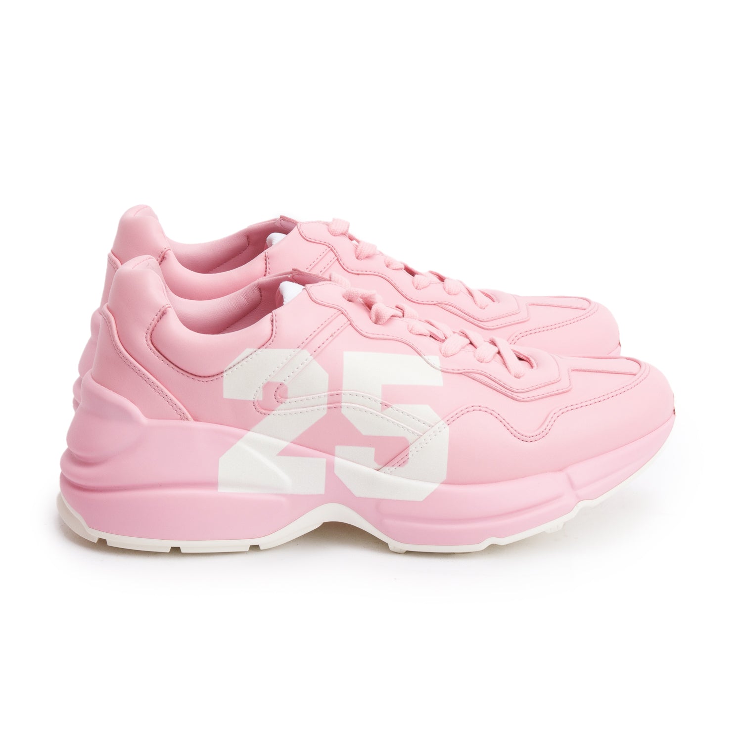Gucci Pink Leather Women's Rhyton '25' Sneakers, Size 39 w/ Box