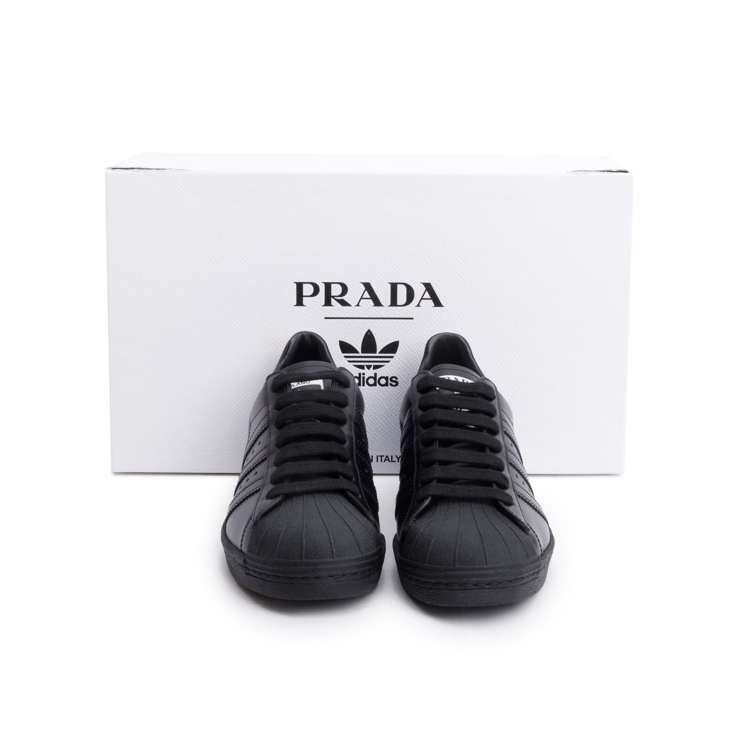 Prada X Adidas Black Leather Superstar Sneakers, Size 4 w/ Box