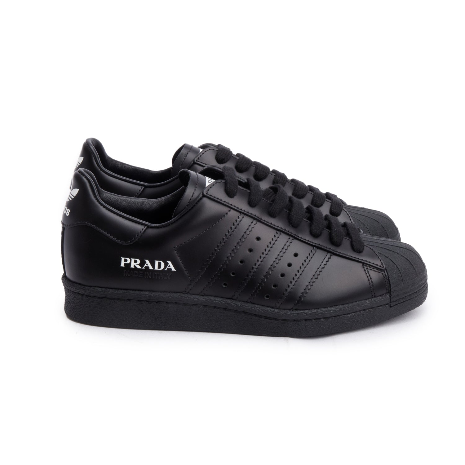 Prada X Adidas Black Leather Superstar Sneakers, Size 4 w/ Box