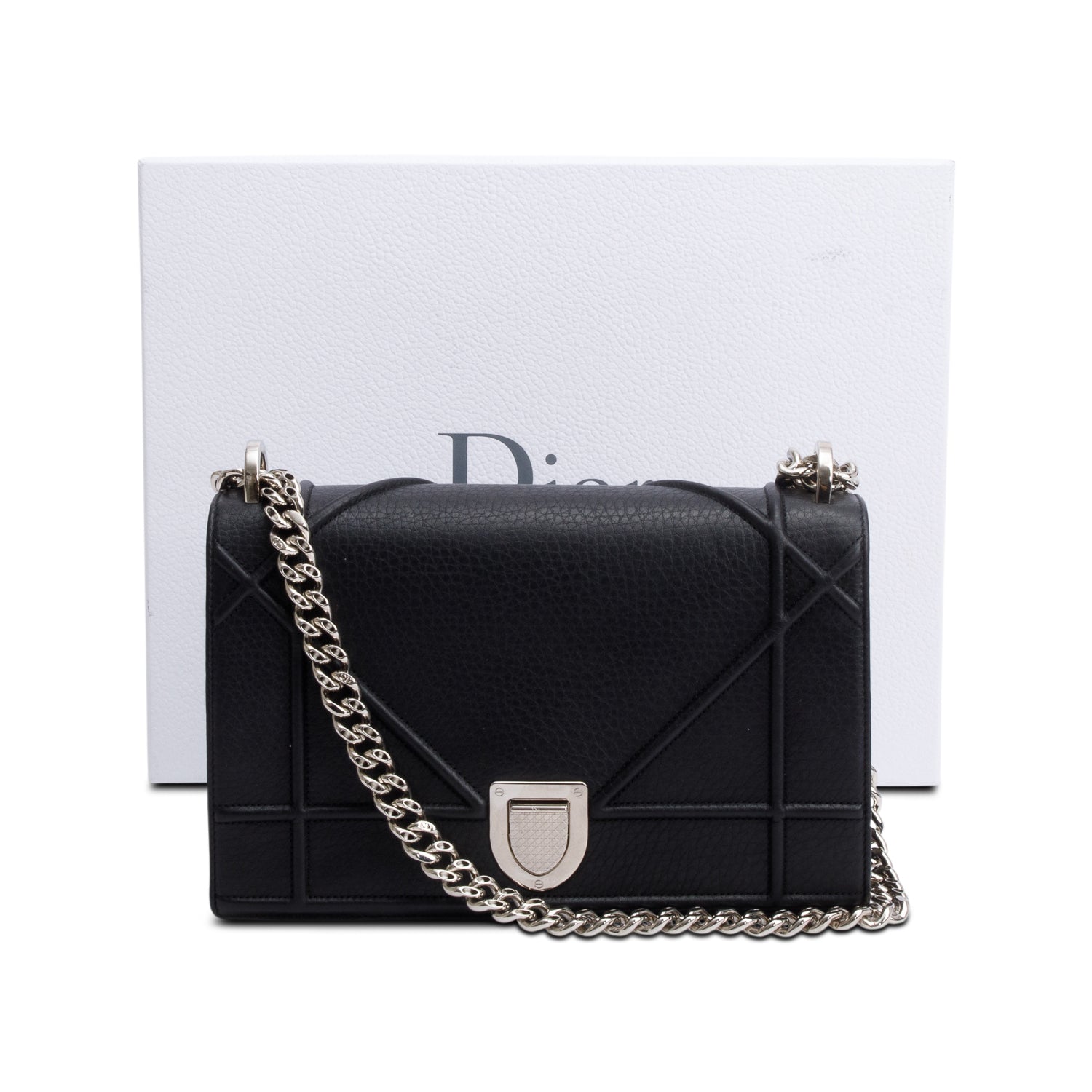 Christian Dior Black Calfskin Leather Medium Diorama Flap Bag w/ Box & Authenticity Card