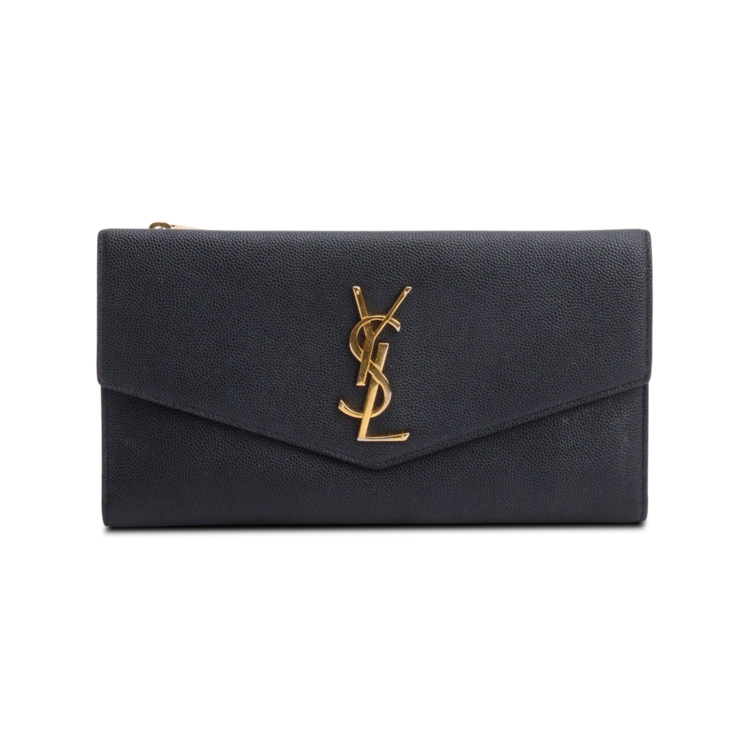 Saint Laurent Black Grain De Poudre Leather Large Flap Uptown Wallet Clutch