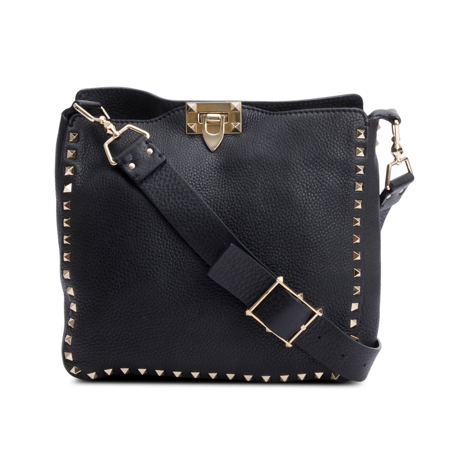 Valentino Black Calfskin Leather Small Rockstud Messenger Bag