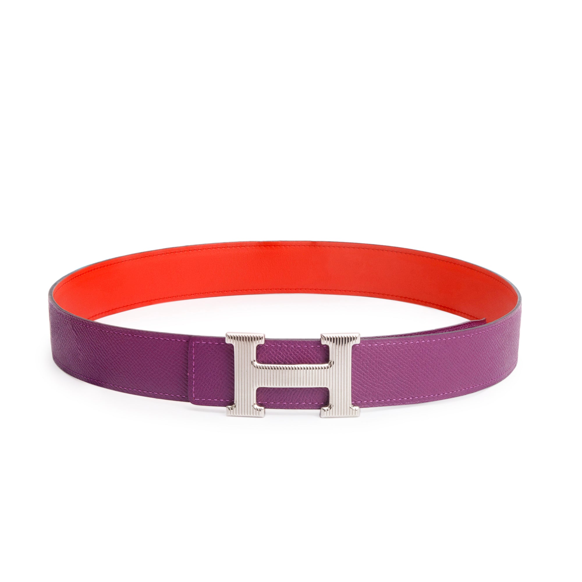 Hermes Anemone/Capucine Epsom Swift Leather Reversible 32 MM H Striee Belt Kit 80 w/ Box