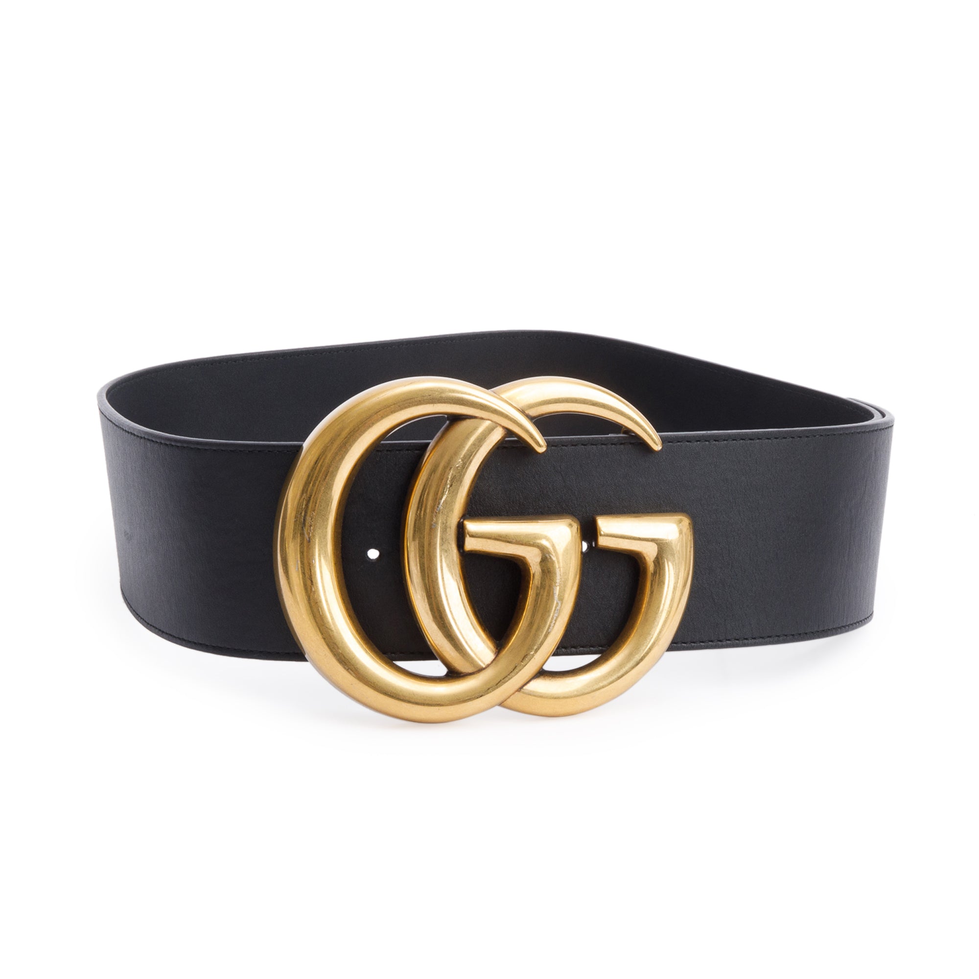 Gucci Black Leather Double G Wide Buckle Belt, 85 34