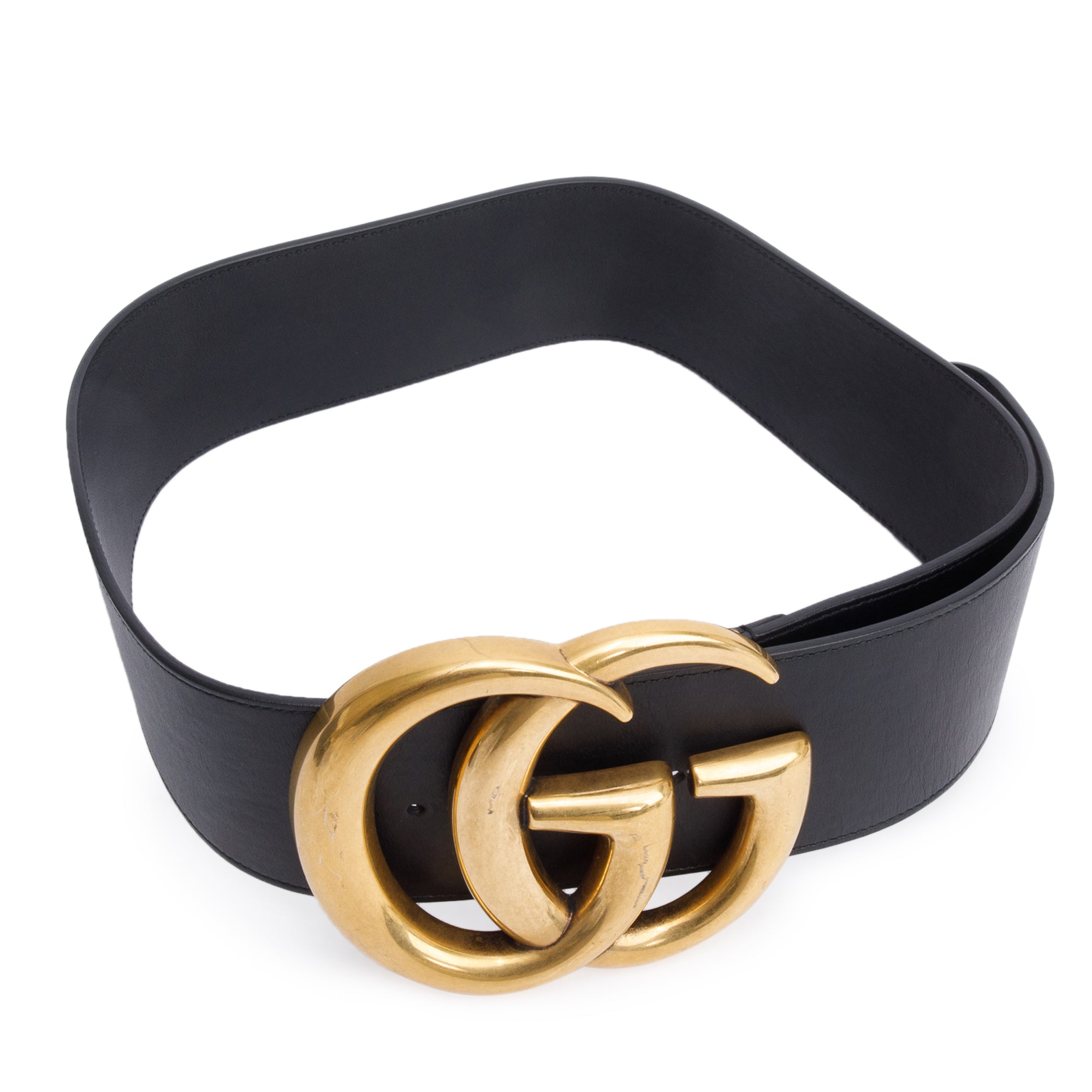 Gucci Black Leather Double G Wide Buckle Belt, 85 34