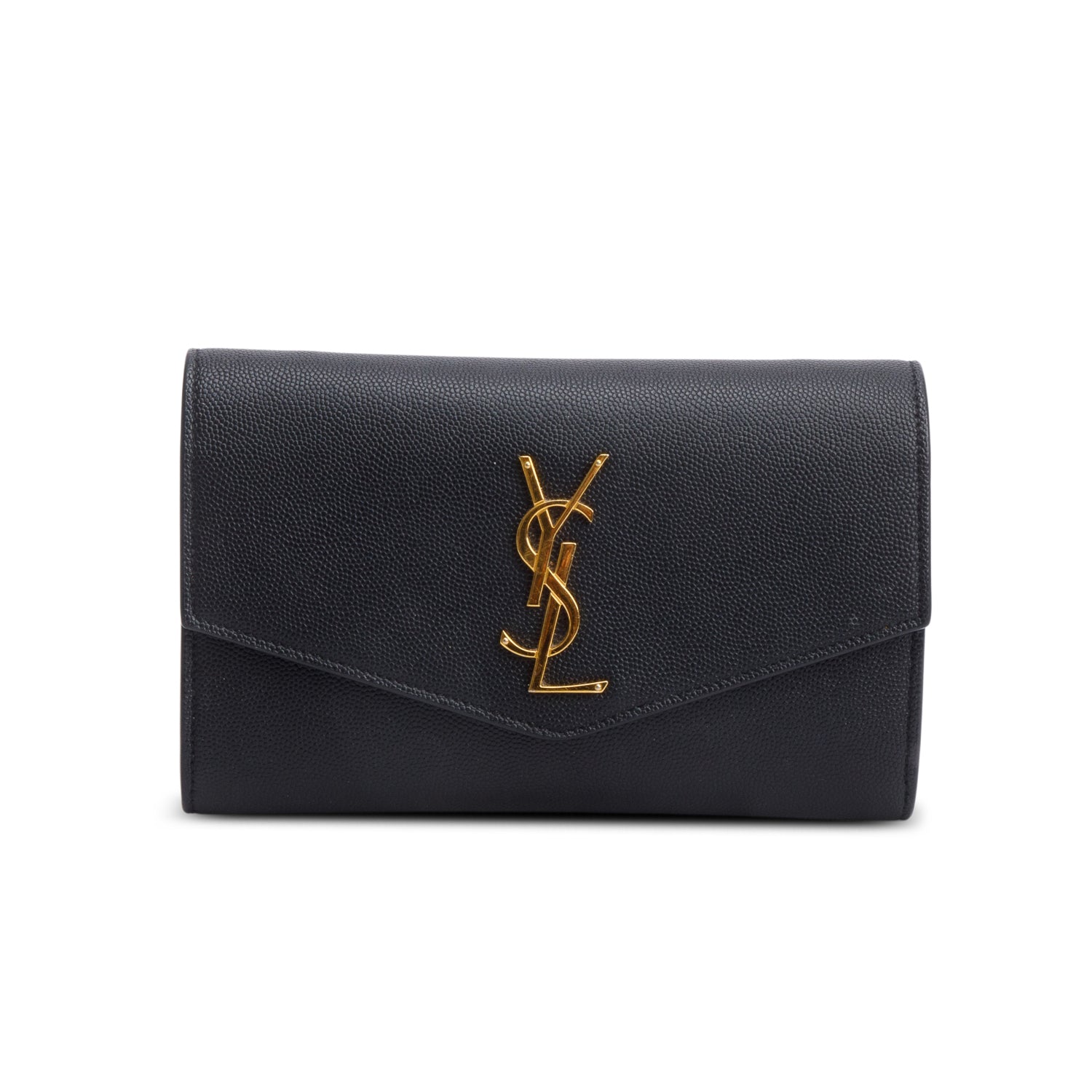 Saint Laurent Black Grain De Poudre Leather Uptown Chain Wallet w/ Insert