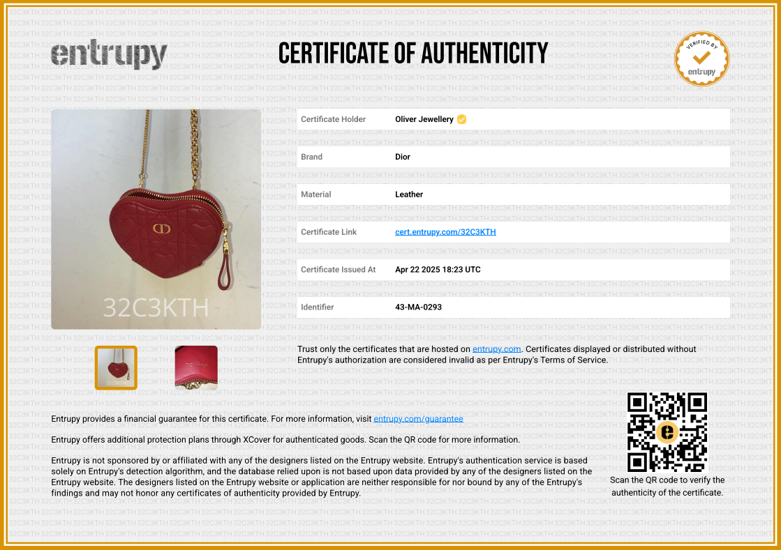 Christian Dior 2023 Red Cannage Calfskin Leather Dioramour Caro Heart Chain Pouch w/ Box