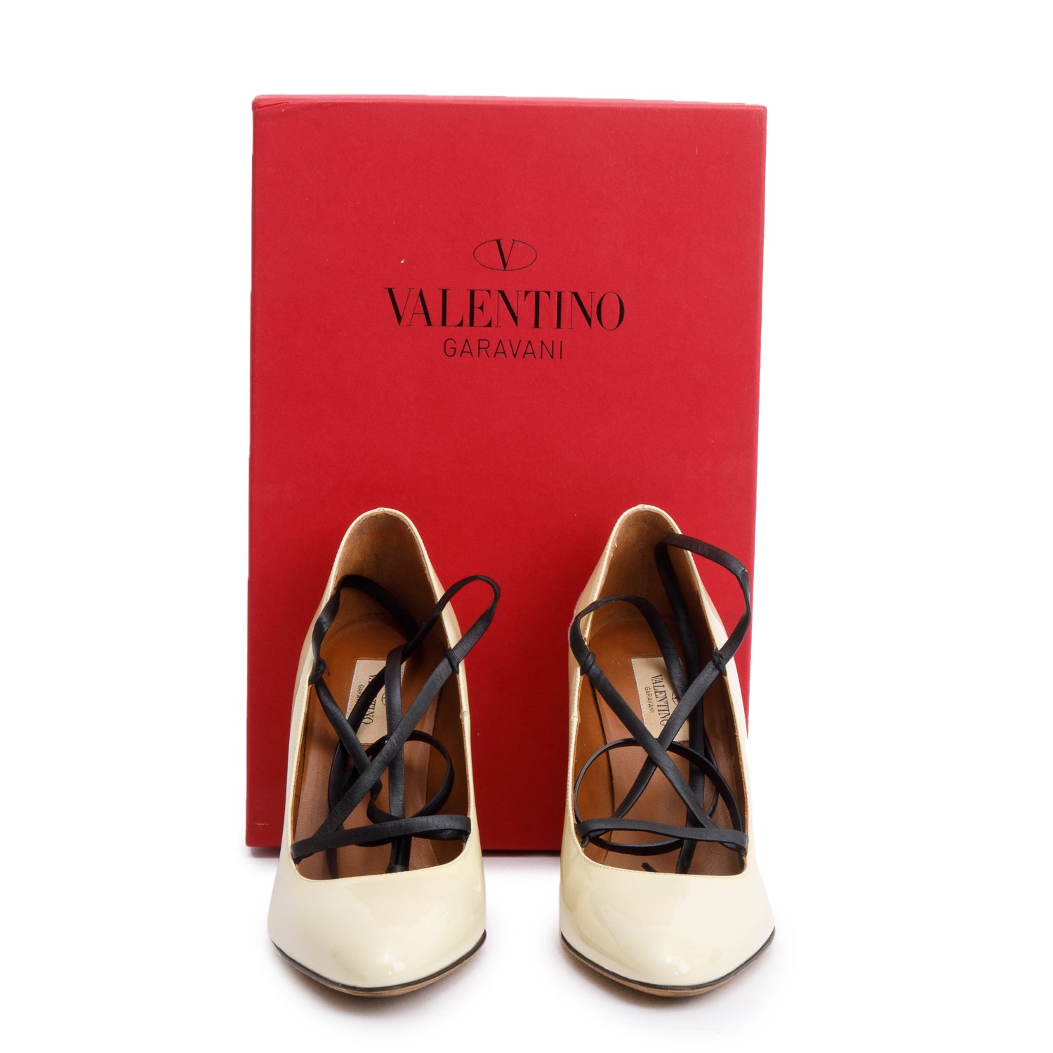 Valentino Neutral Patent Leather Bianca Lace Up Pumps, Size 37 w/ Box