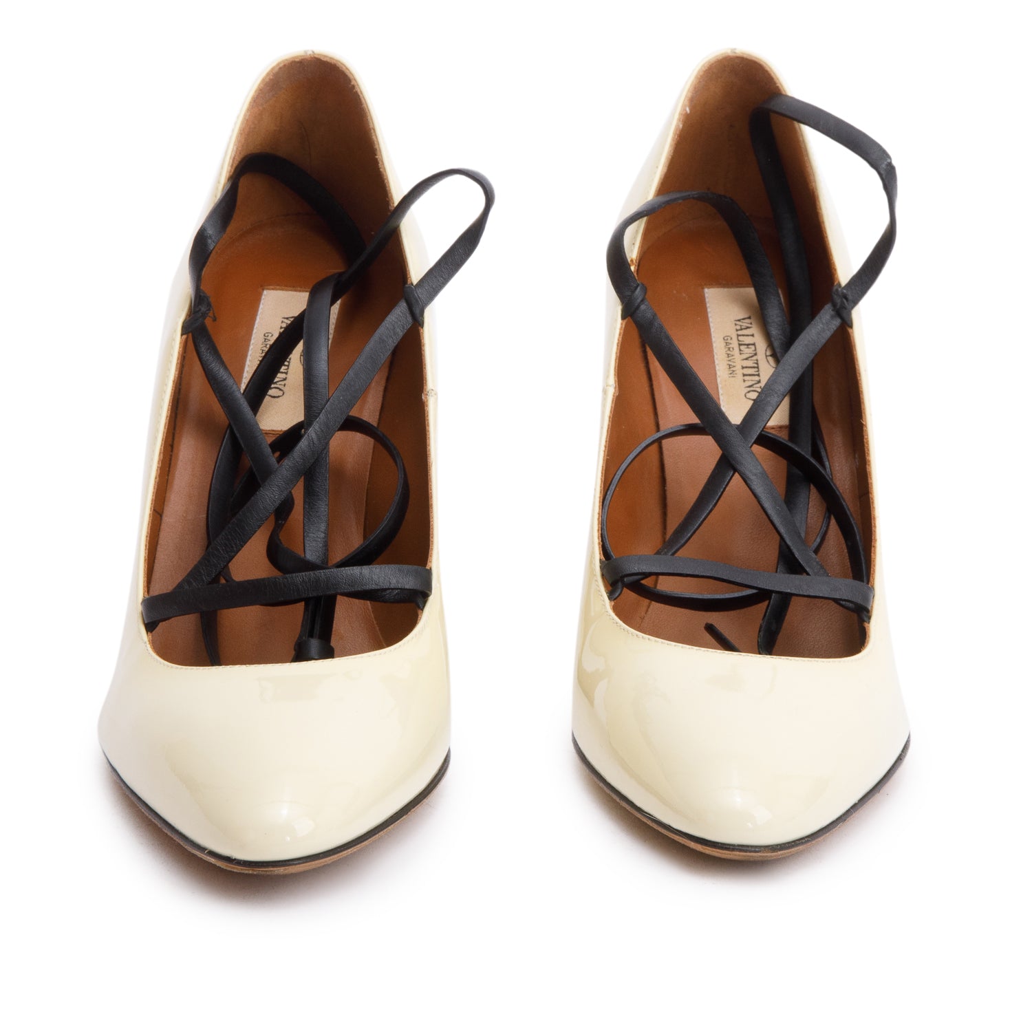 Valentino Neutral Patent Leather Bianca Lace Up Pumps, Size 37 w/ Box