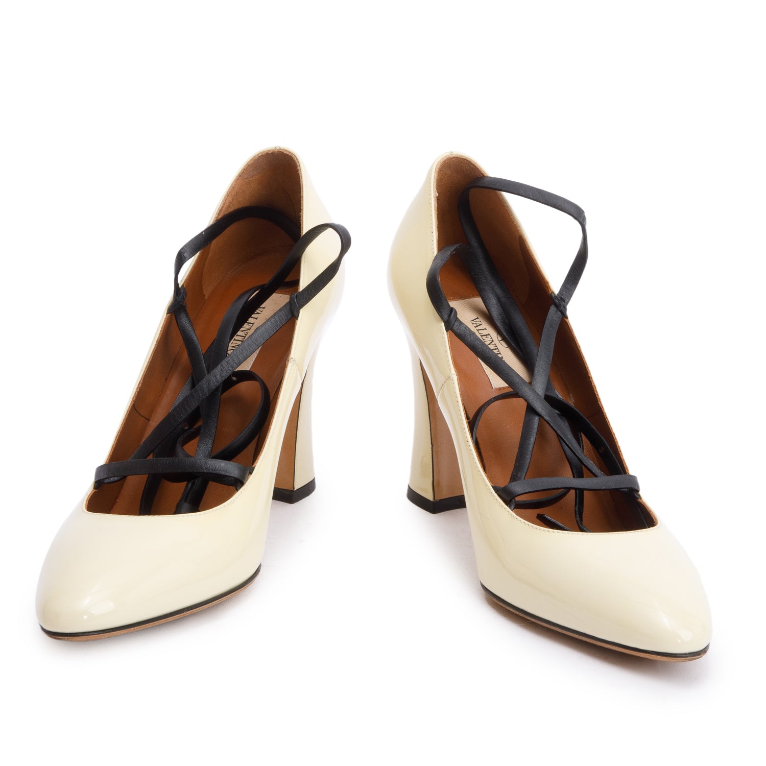 Valentino Neutral Patent Leather Bianca Lace Up Pumps, Size 37 w/ Box