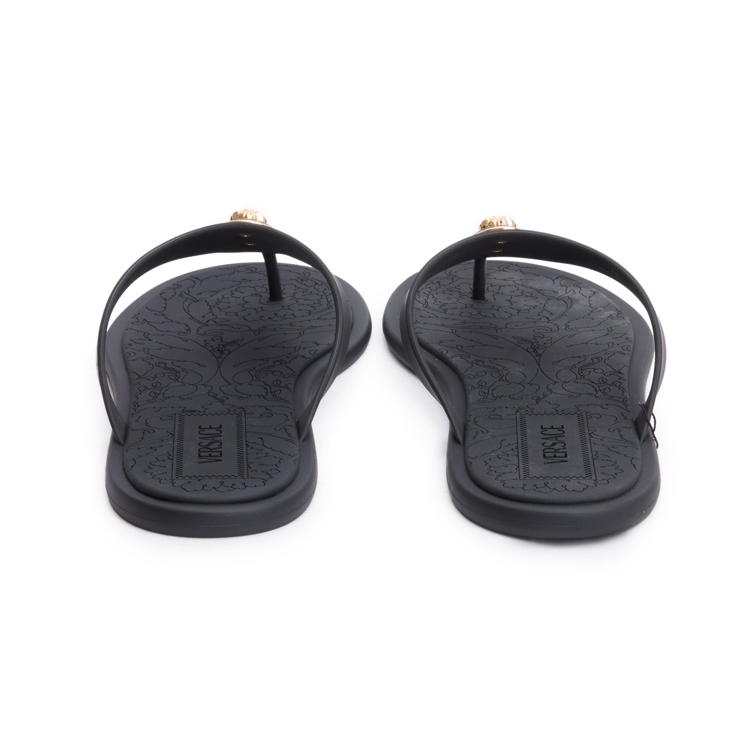 Versace Black Rubber Alia Flat Slides, Size 42 w/ Box