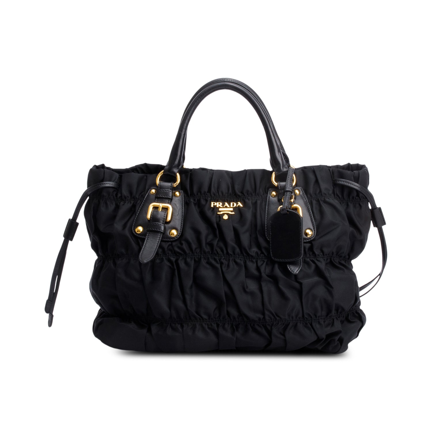 Prada Black Leather-Trimmed Tessuto Gaufre Tote w/ Strap