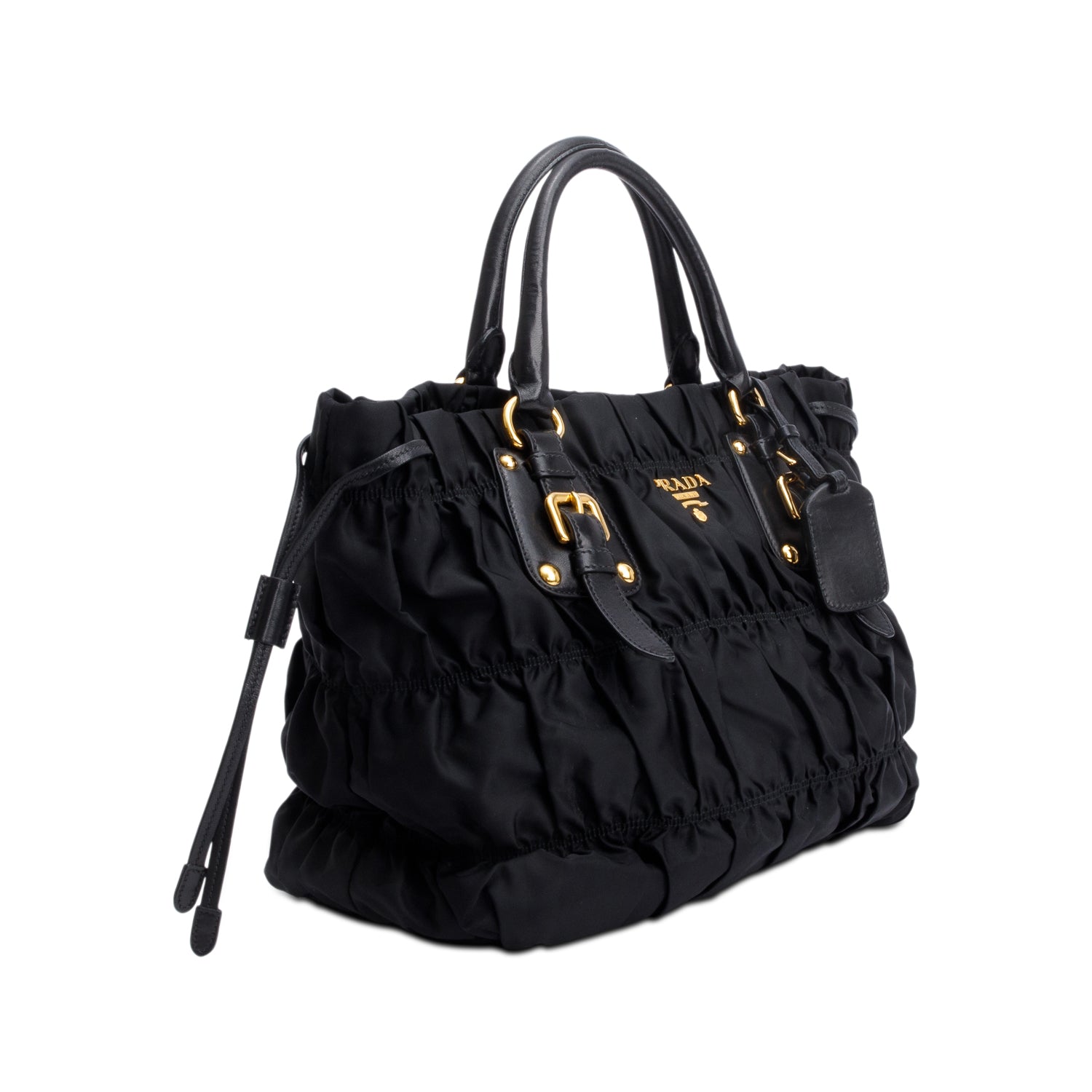 Prada Black Leather-Trimmed Tessuto Gaufre Tote w/ Strap