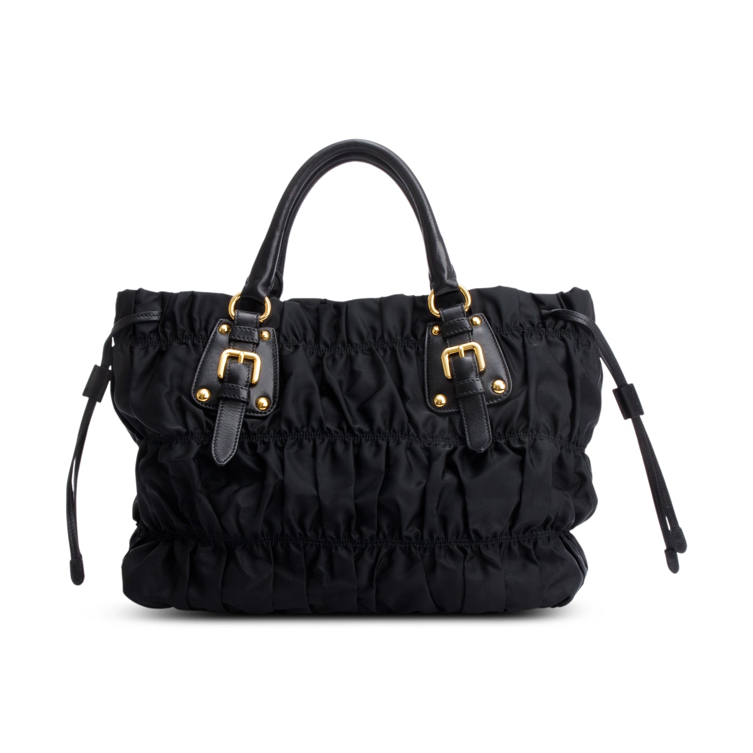 Prada Black Leather-Trimmed Tessuto Gaufre Tote w/ Strap