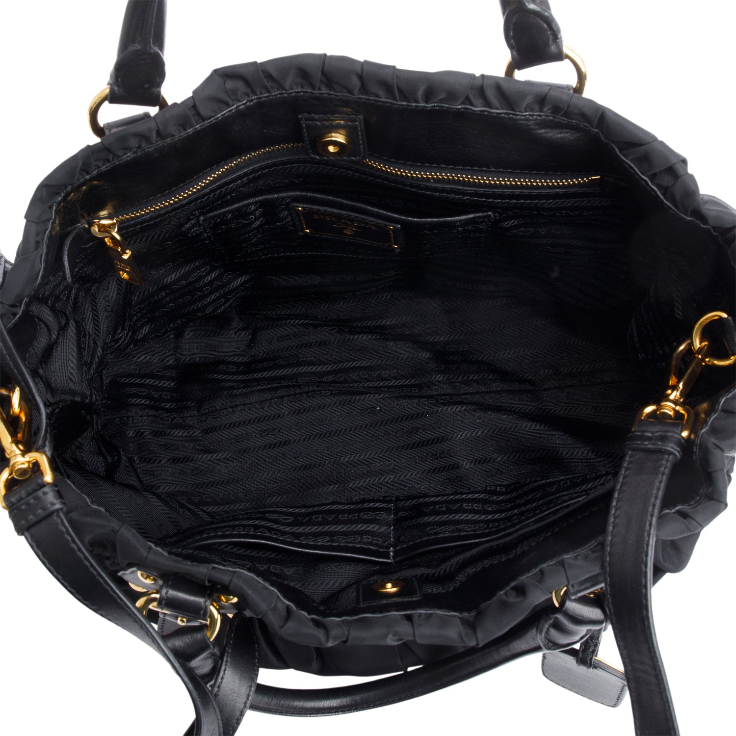 Prada Black Leather-Trimmed Tessuto Gaufre Tote w/ Strap