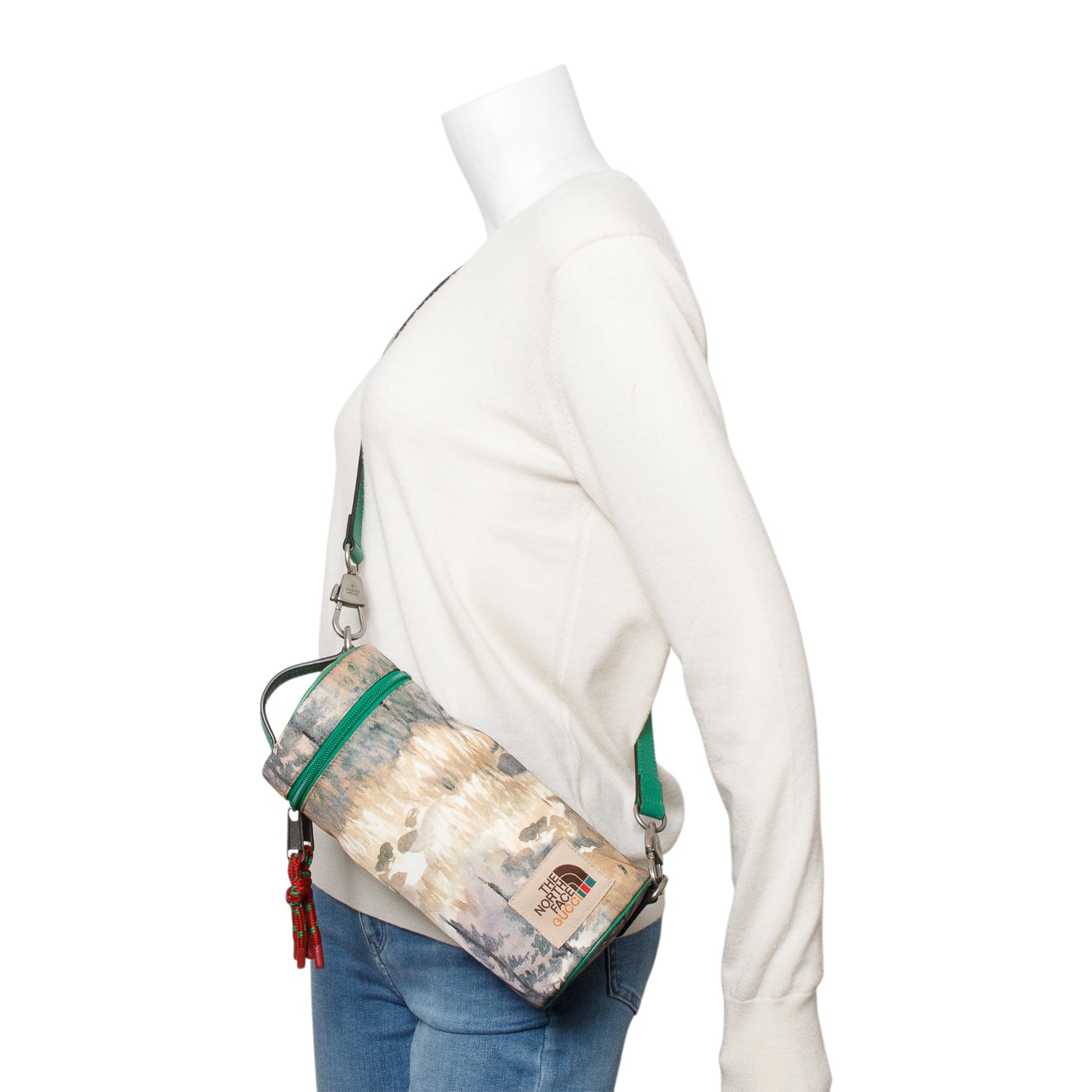 Gucci X The North Face Green/Multicolor Nylon Barrel Shoulder Bag