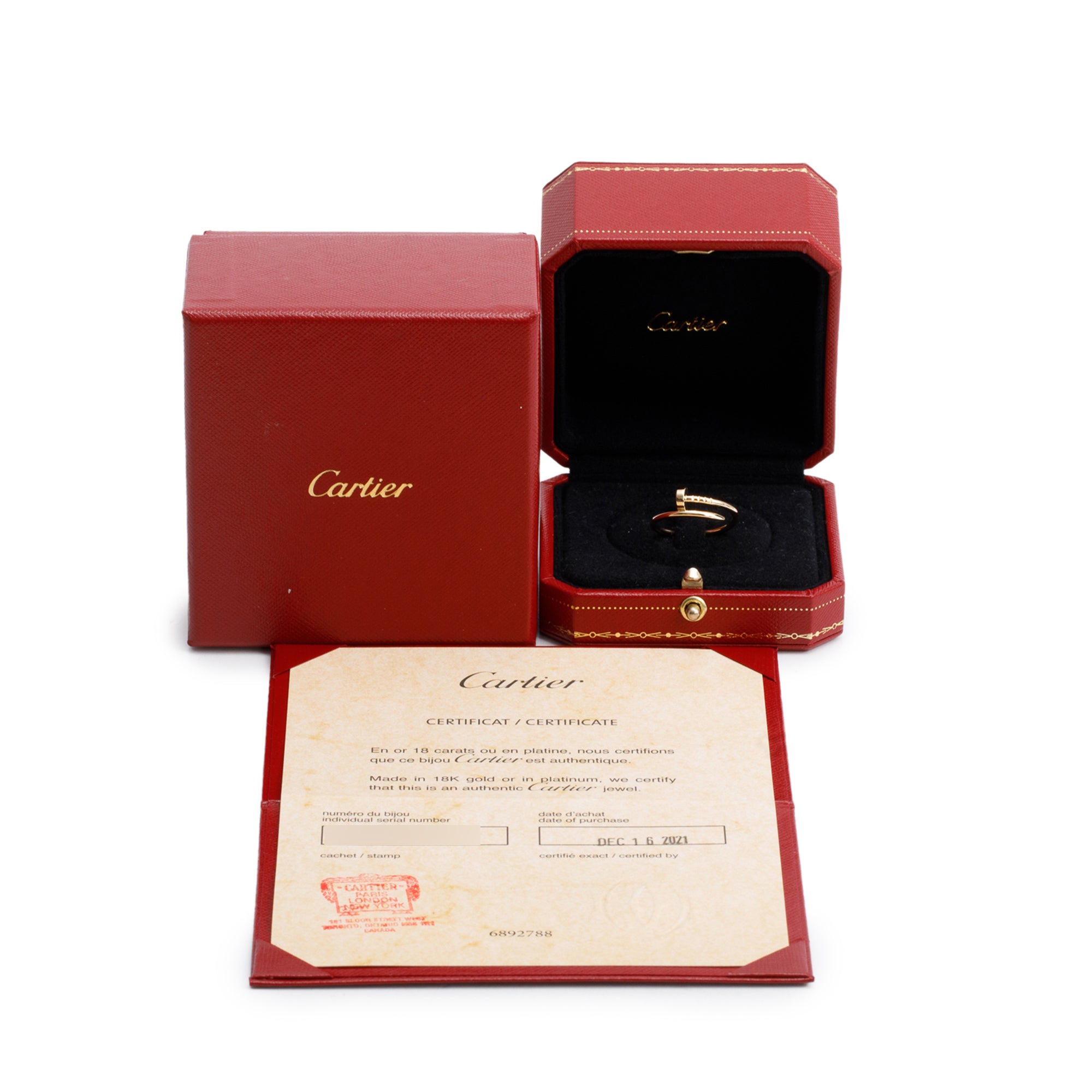 Cartier 18k Yellow Gold Juste Un Clou Ring, Small Model, Size 56 7.5 w/ Box & Certificate