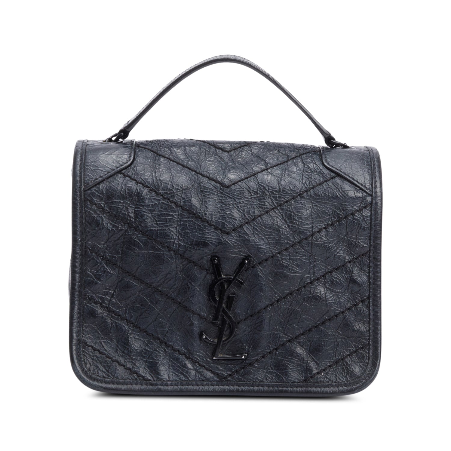 Saint Laurent Black Crinkled Calfskin Matelasse Niki Chain Wallet