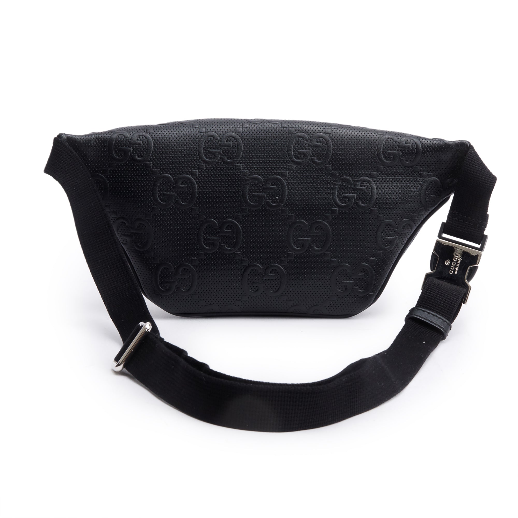 Gucci Black GG Embossed Leather Belt Bag