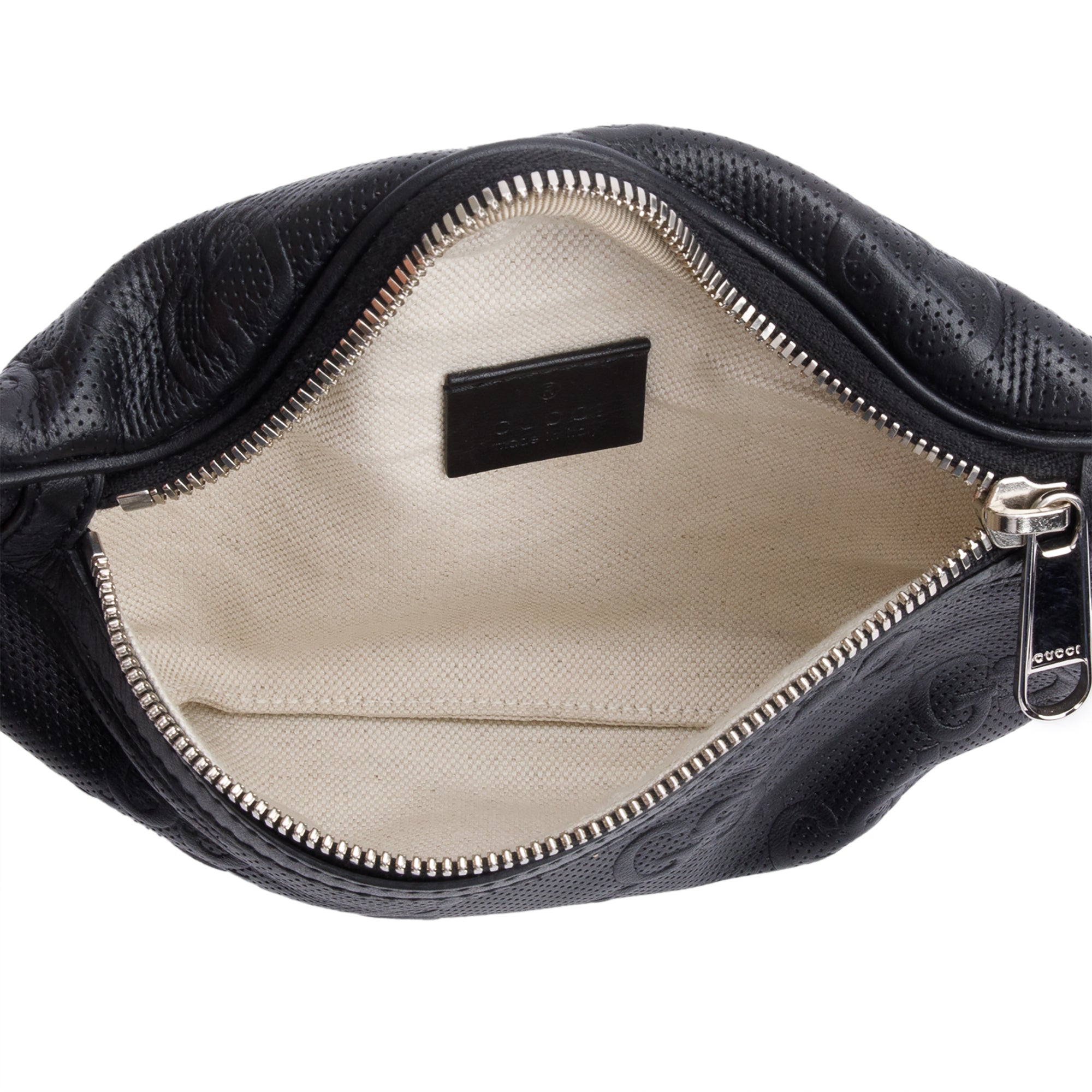 Gucci Black GG Embossed Leather Belt Bag