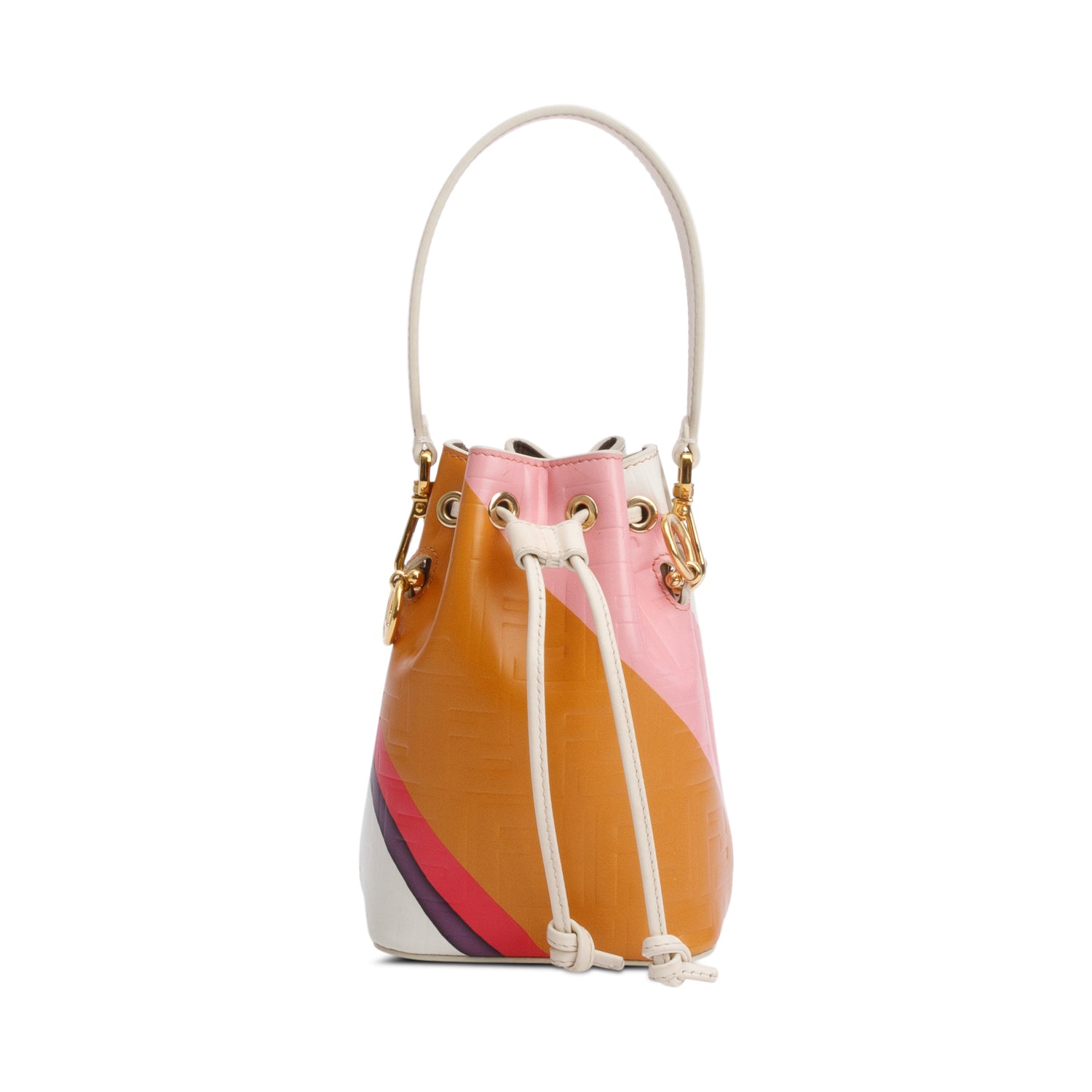 Fendi Multicolor FF Embossed Stripe Calfskin Leather Mini Mon Tresor Bucket Bag w/ Strap