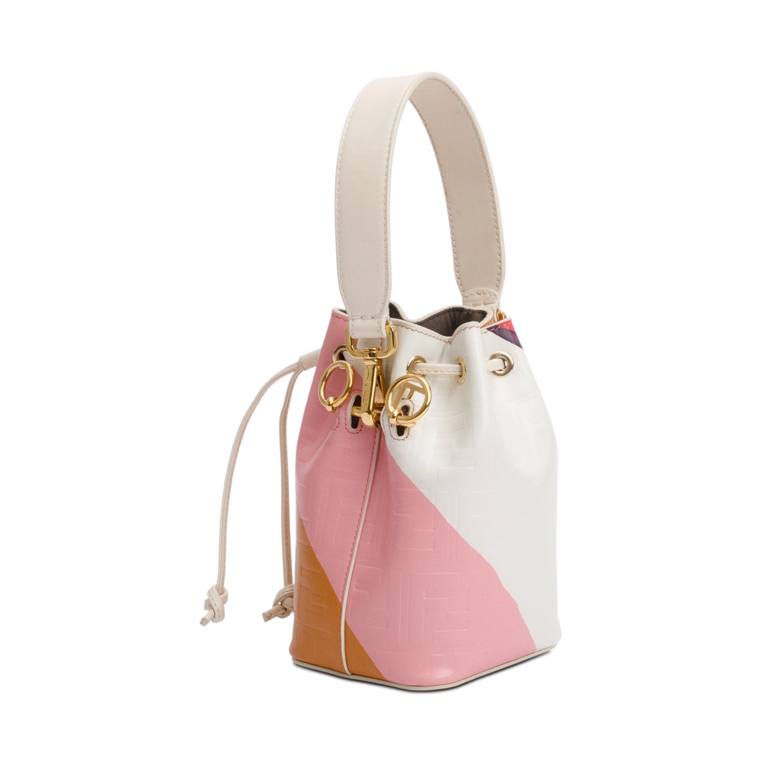 Fendi Multicolor FF Embossed Stripe Calfskin Leather Mini Mon Tresor Bucket Bag w/ Strap