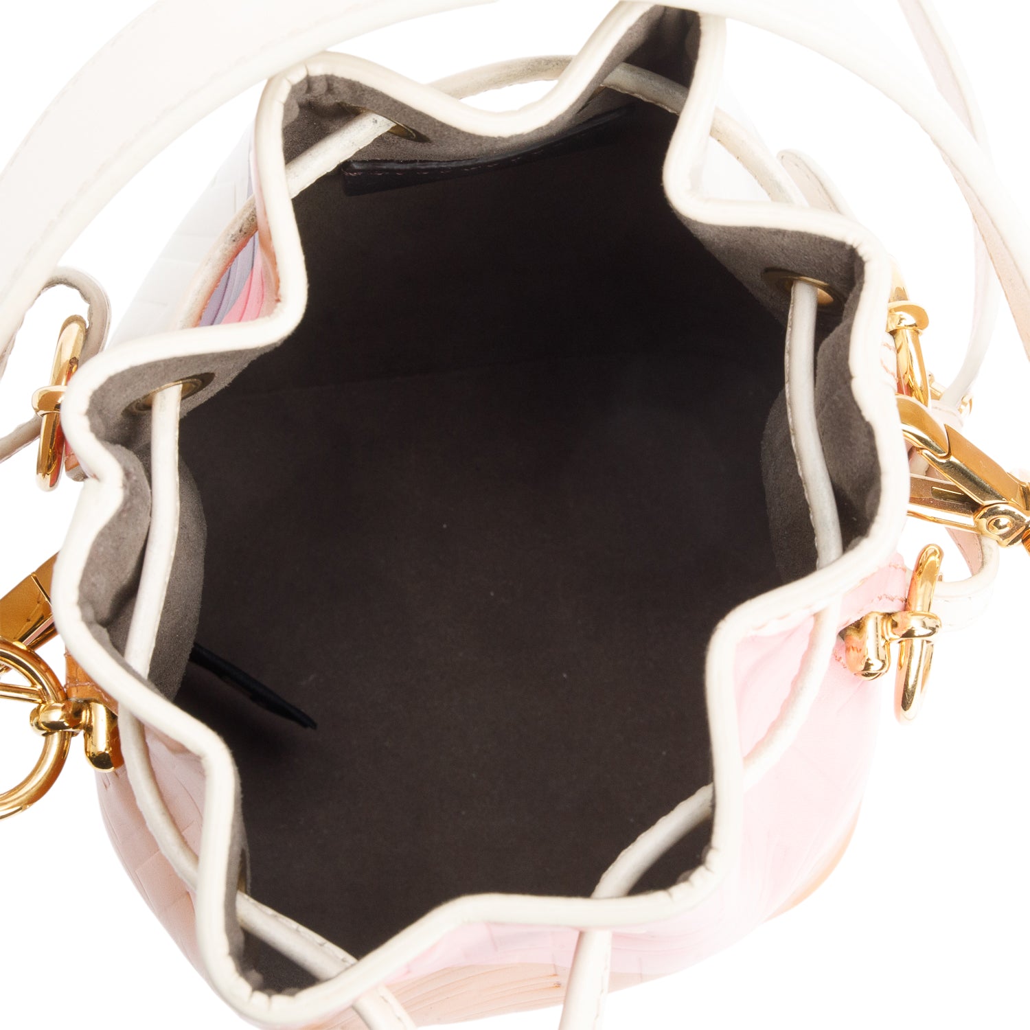 Fendi Multicolor FF Embossed Stripe Calfskin Leather Mini Mon Tresor Bucket Bag w/ Strap