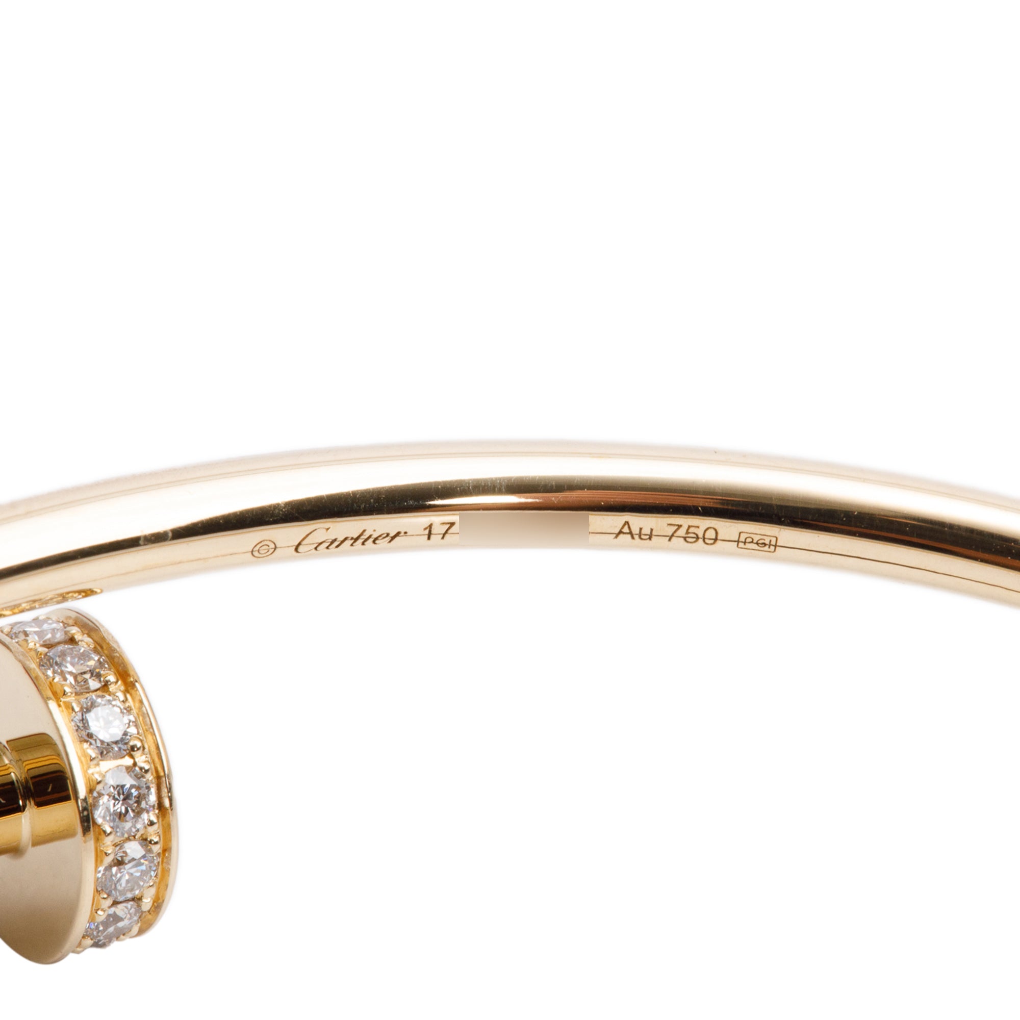 Cartier 18k Yellow Gold Juste Un Clou Diamond Bracelet, Small Model, Size 17 w/ Box & Receipt