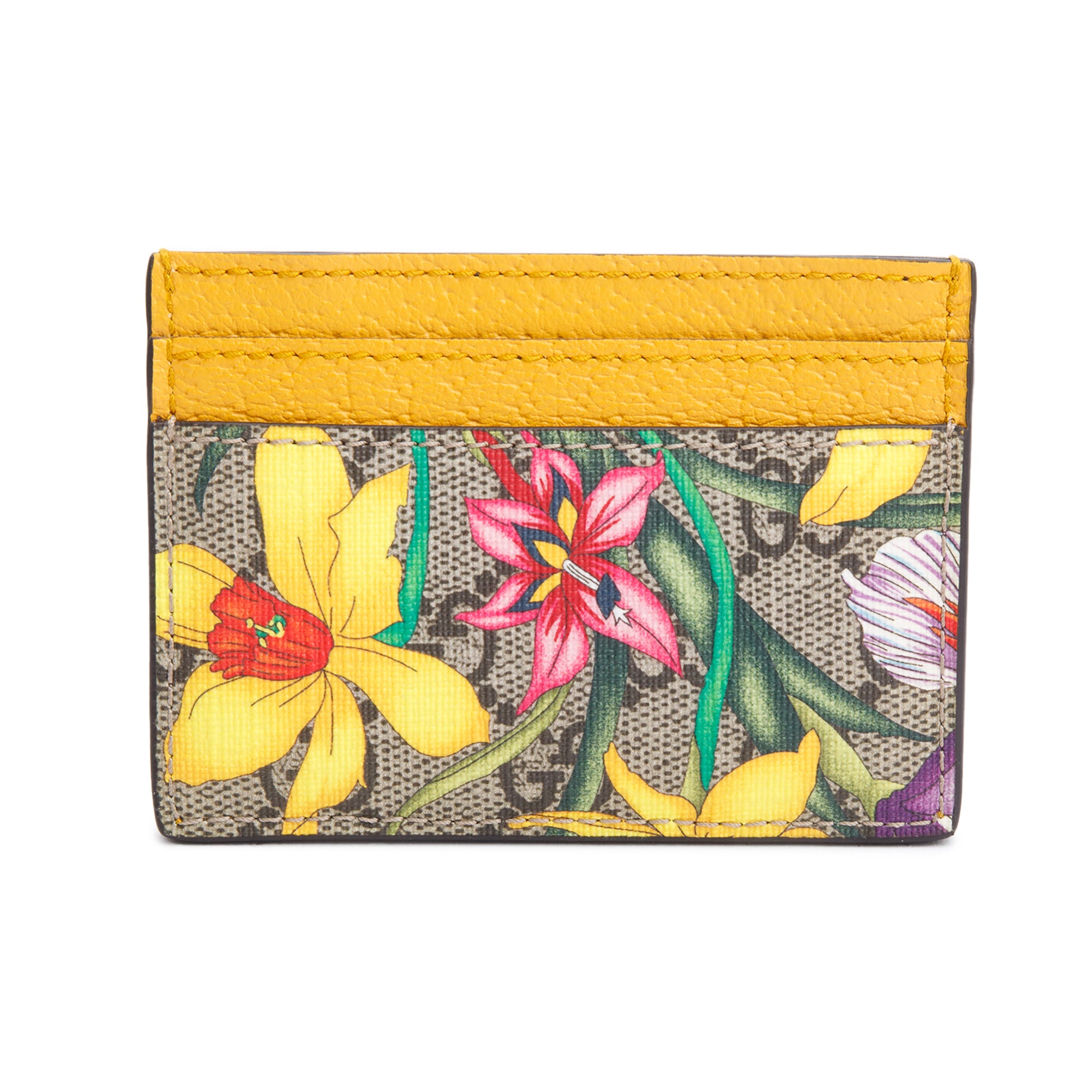Gucci Yellow Calfskin Leather Flora Ophidia Card Holder w/ Box