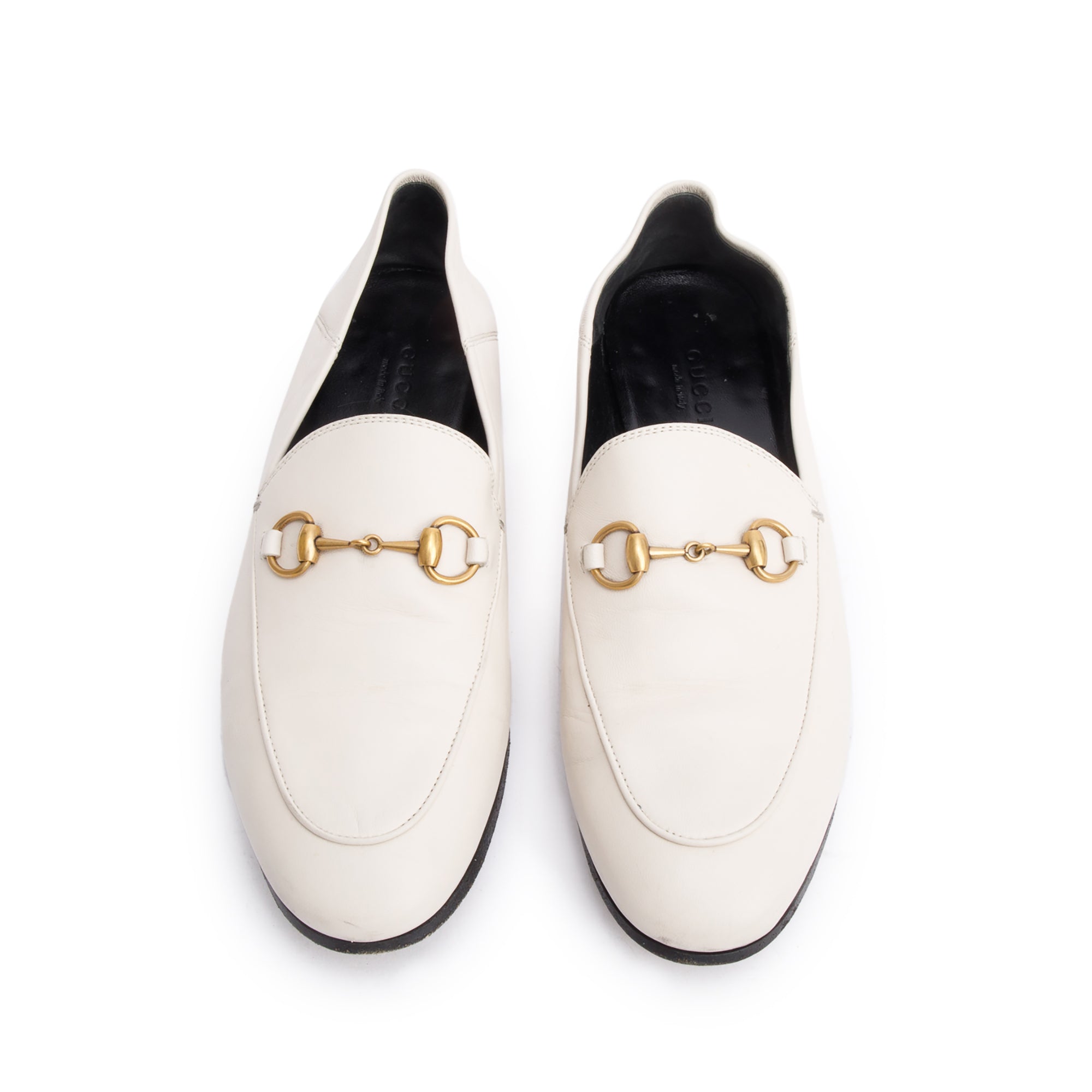 Gucci White Leather Brixston Loafers, Size 36.5