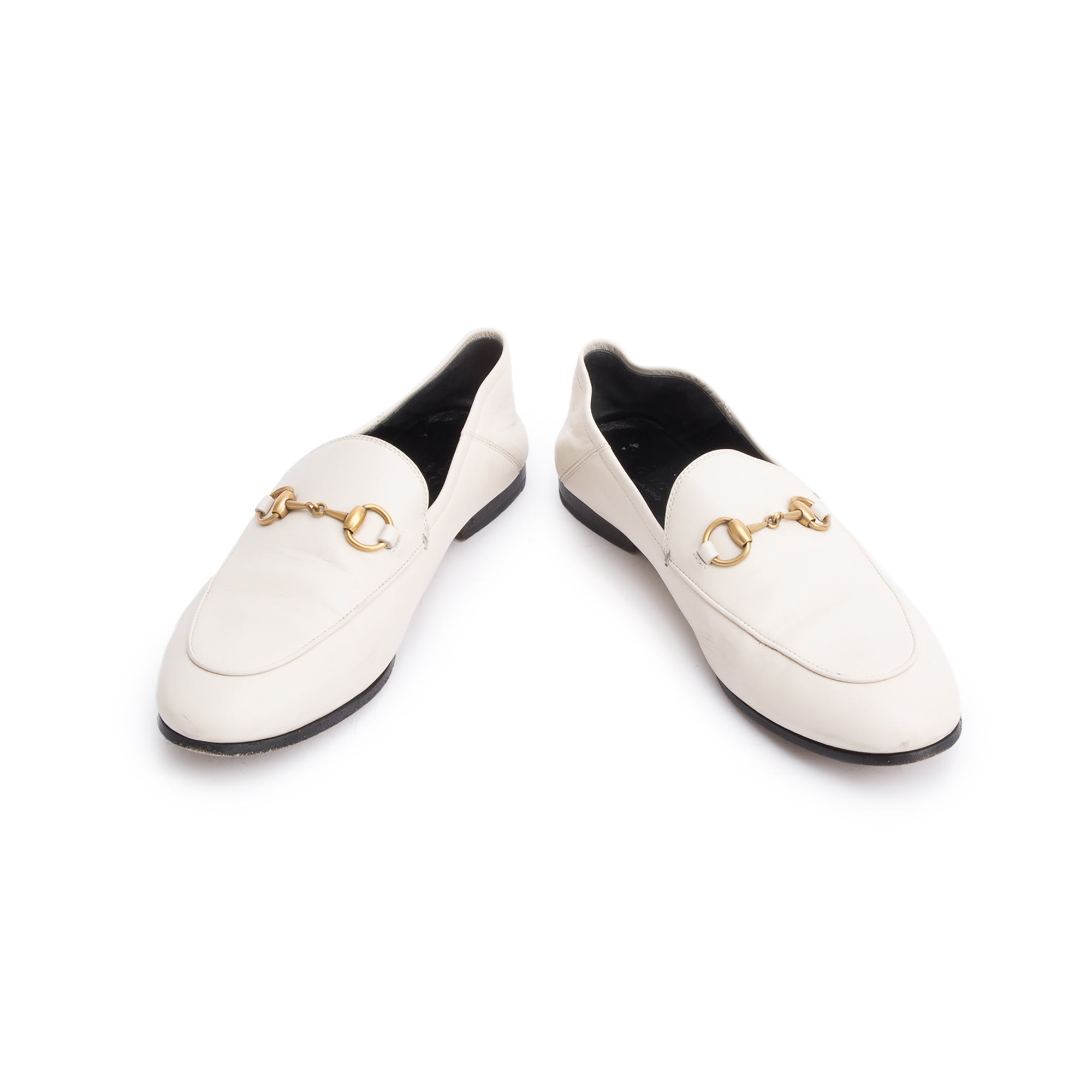 Gucci White Leather Brixston Loafers, Size 36.5
