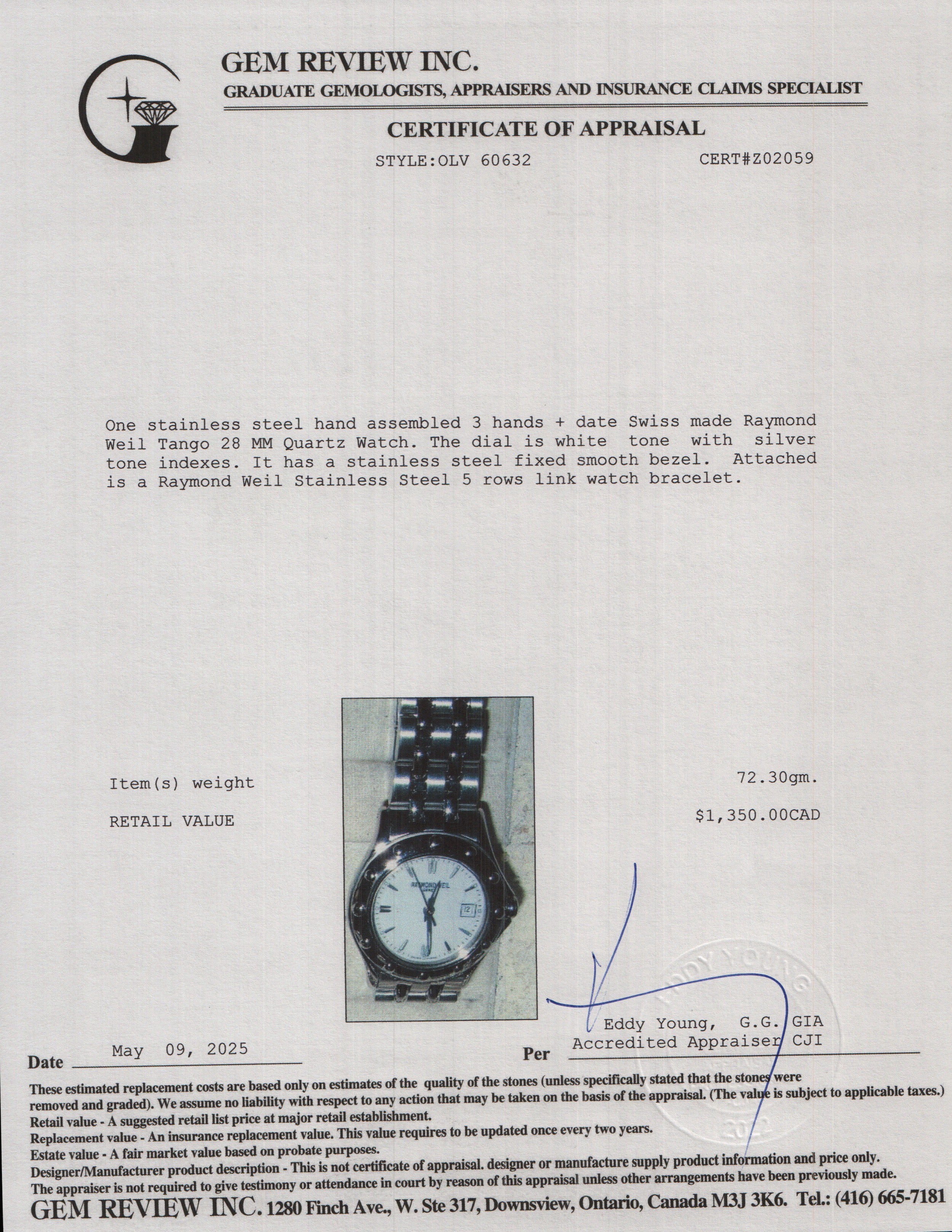 Raymond Weil Stainless Steel Tango 28 MM Quartz Watch