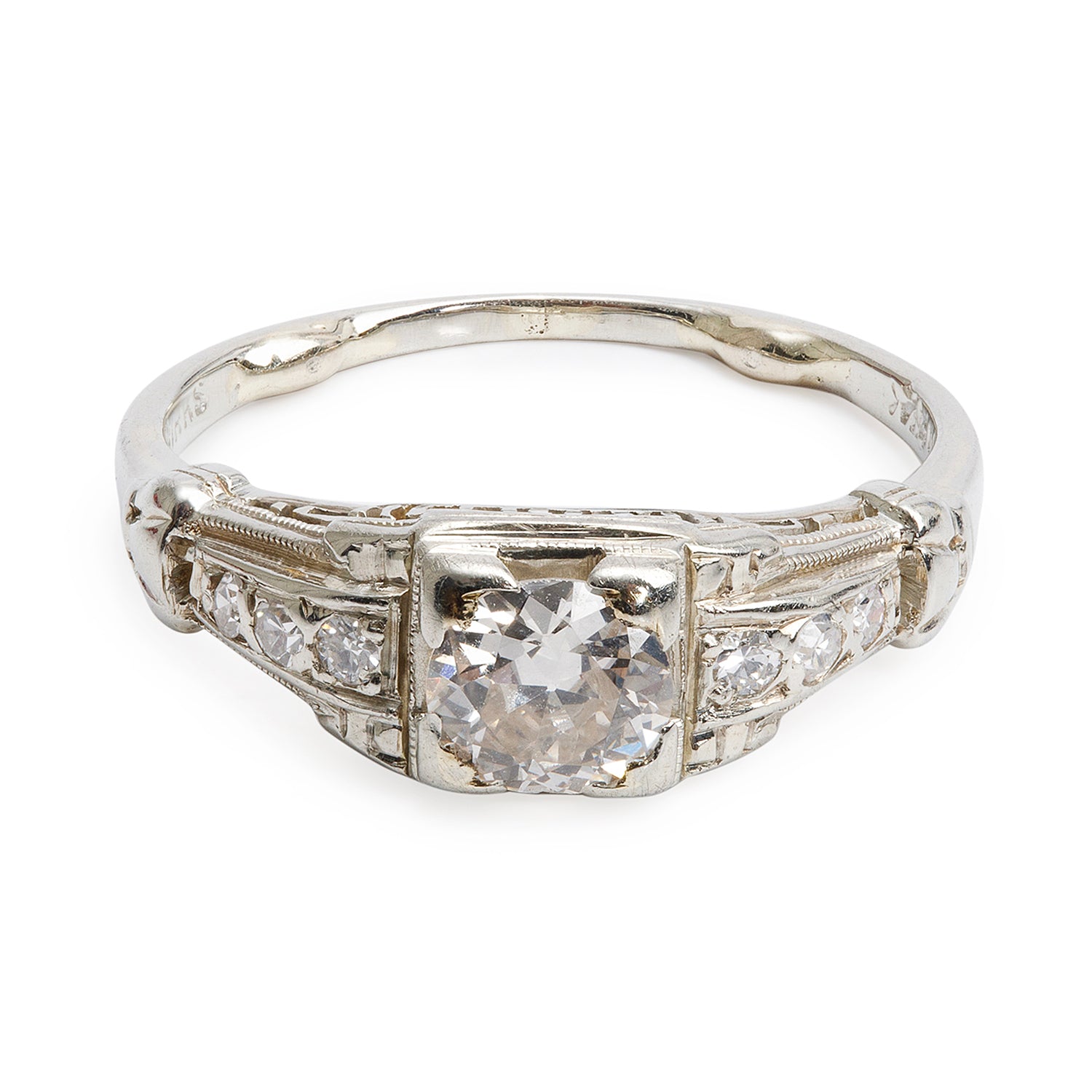 Antique 18k White Gold Diamond Ring, Size 5