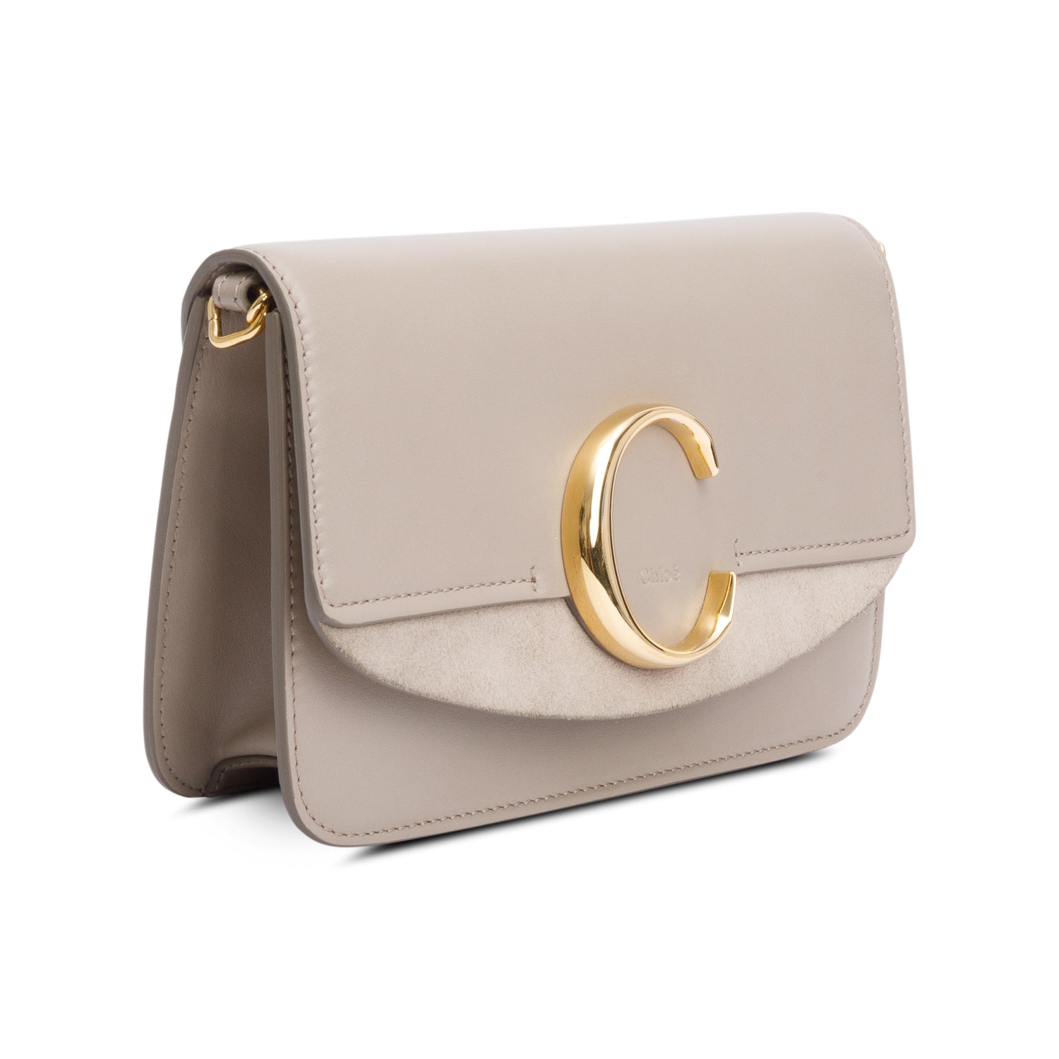 Chloe Taupe Calfskin Leather Suede "C" Clutch On Chain
