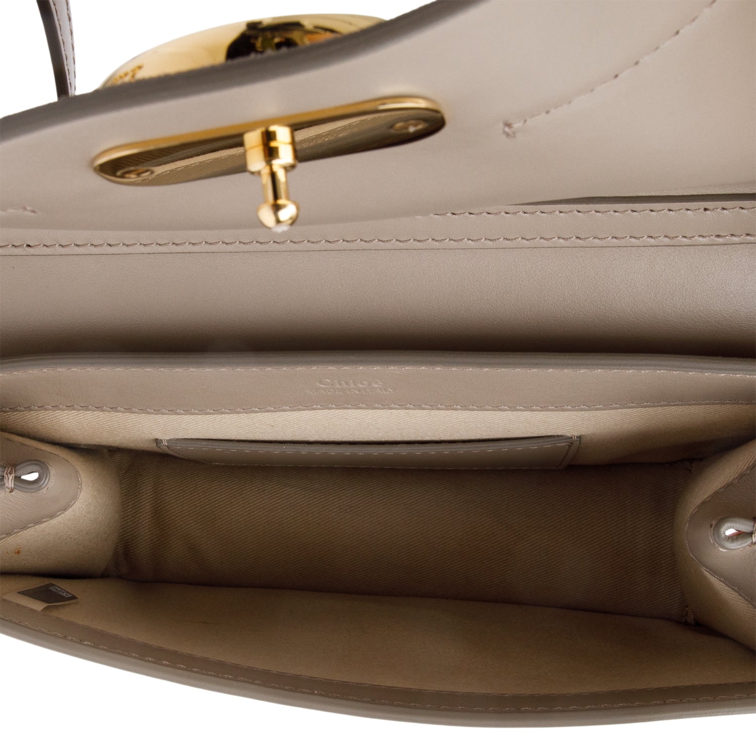 Chloe Taupe Calfskin Leather Suede "C" Clutch On Chain