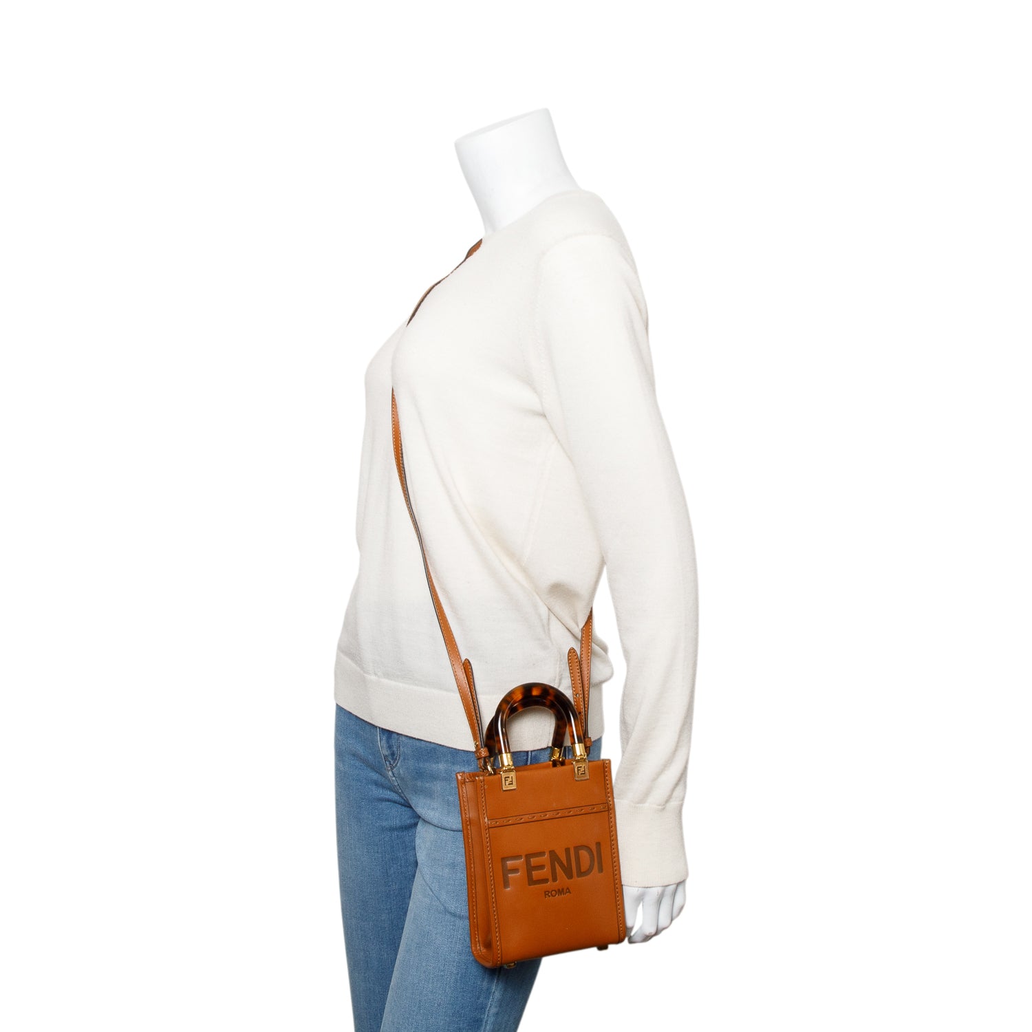 Fendi Brown Calfskin Leather Mini Sunshine Shopper Tote