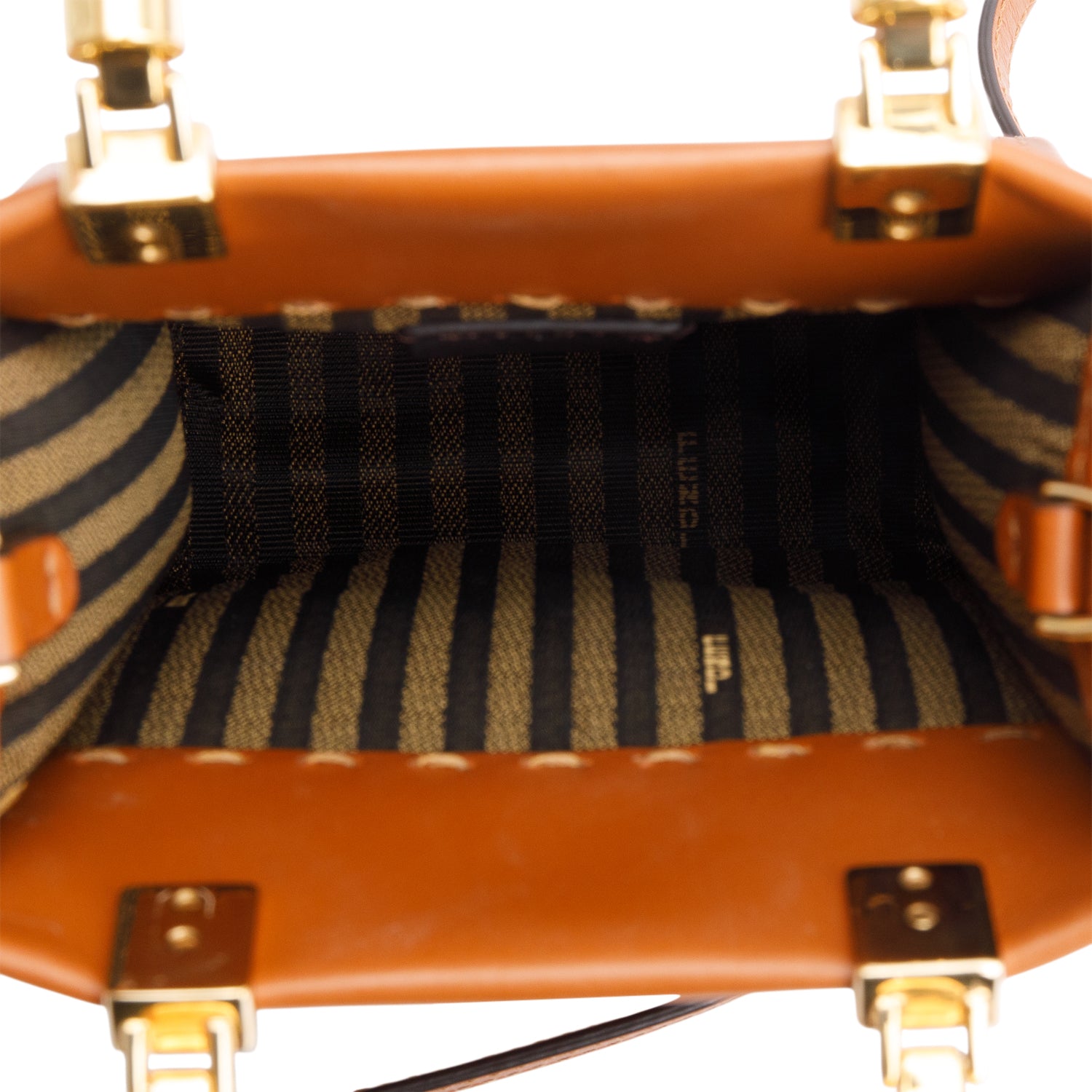 Fendi Brown Calfskin Leather Mini Sunshine Shopper Tote