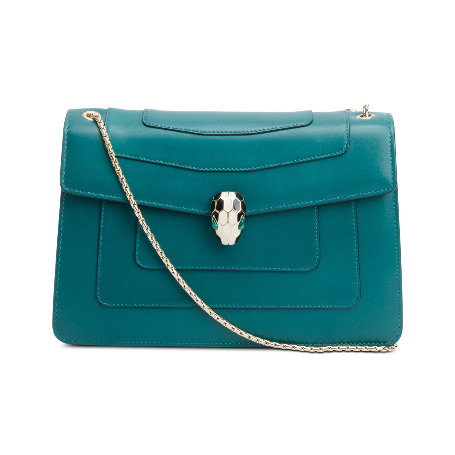 BVLGARI Green Calfskin Leather Medium Serpenti Forever Bag w/ Receipt