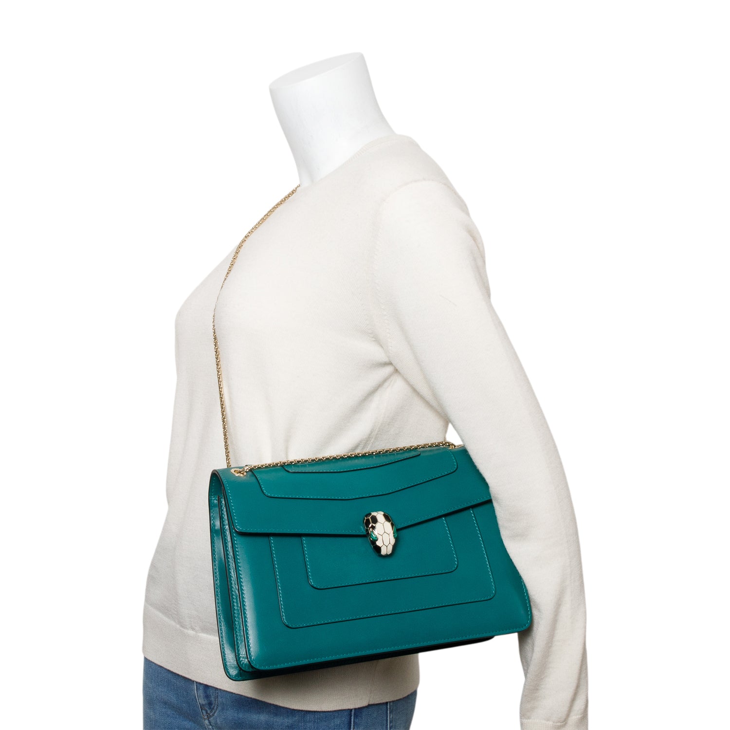 BVLGARI Green Calfskin Leather Medium Serpenti Forever Bag w/ Receipt