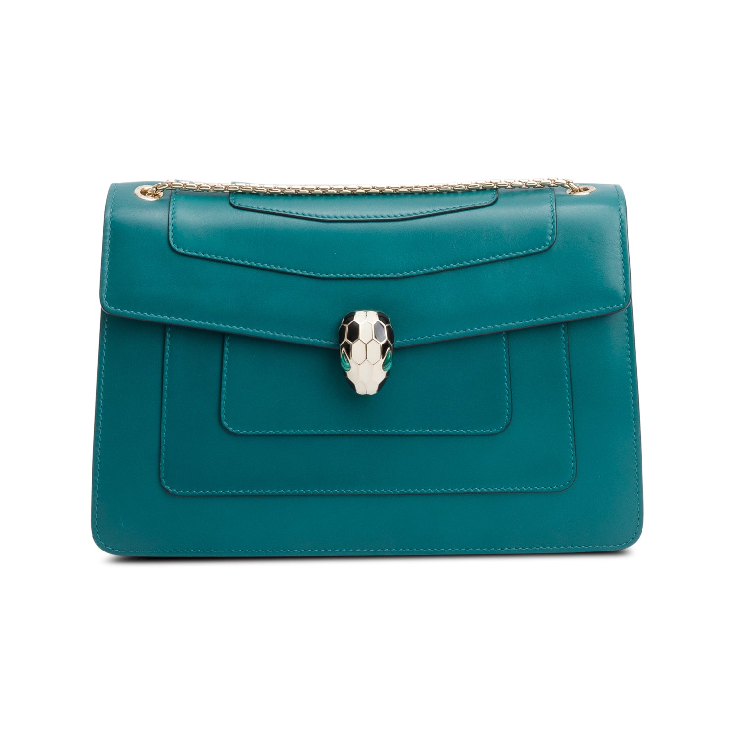 BVLGARI Green Calfskin Leather Medium Serpenti Forever Bag w/ Receipt