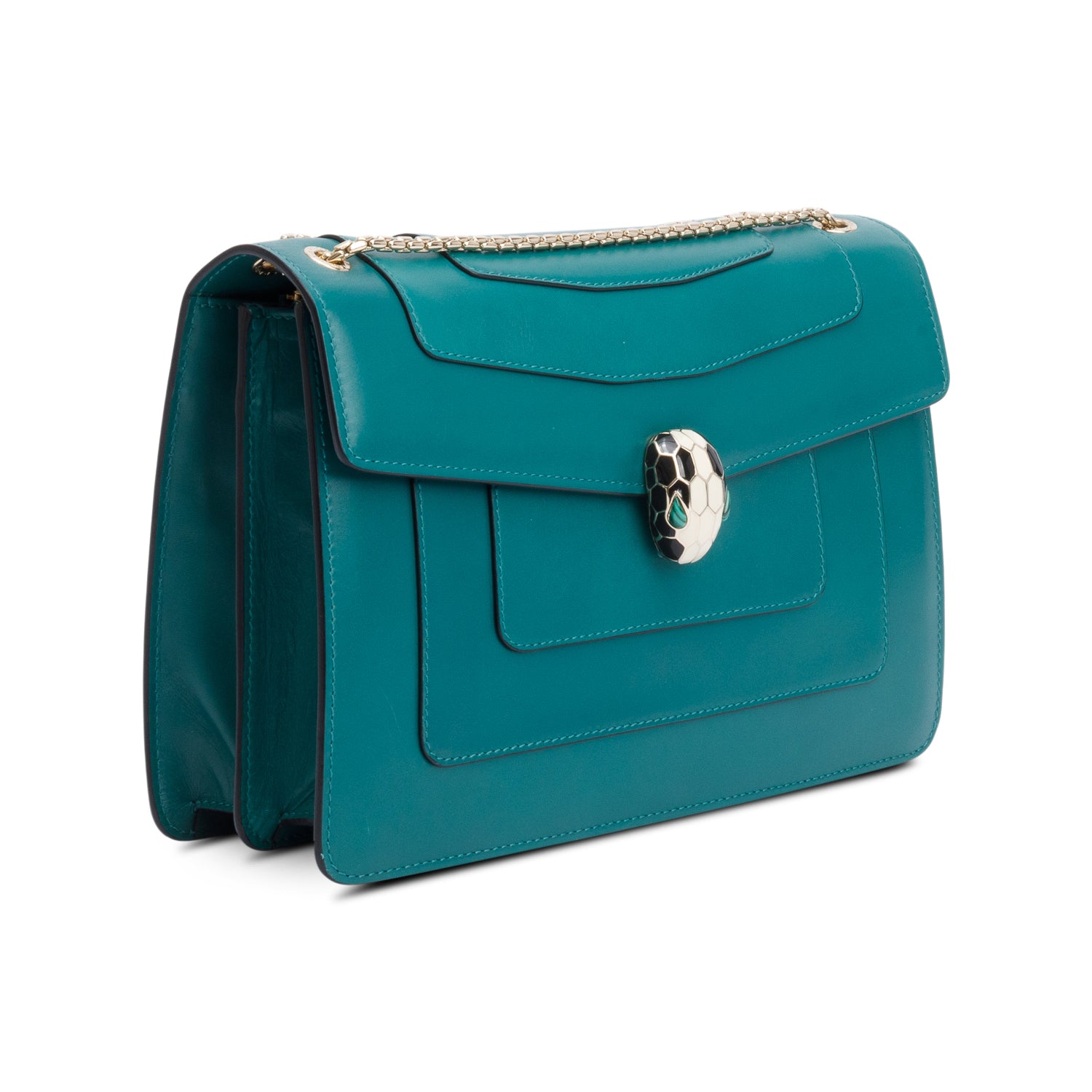 BVLGARI Green Calfskin Leather Medium Serpenti Forever Bag w/ Receipt