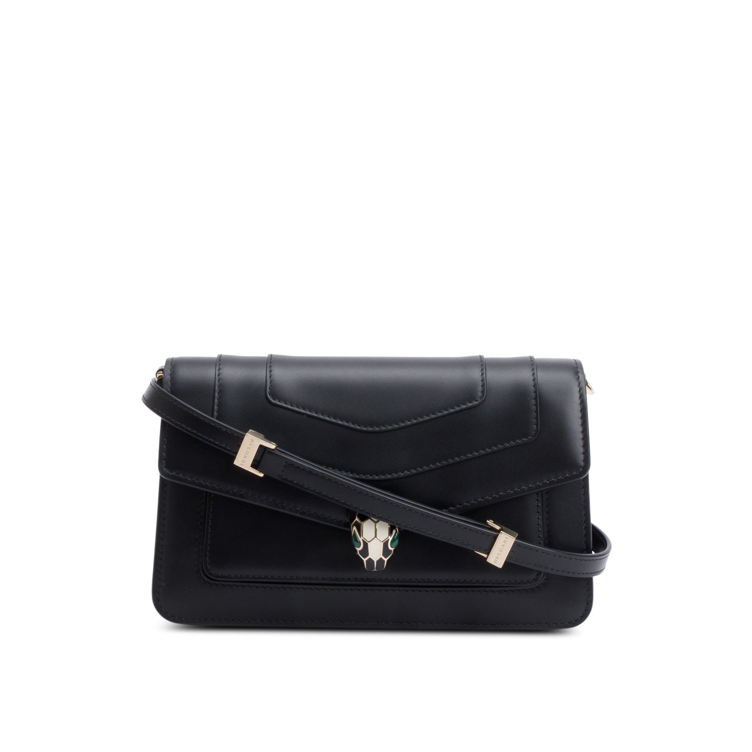 BVLGARI 2022 Black Calfskin Leather Serpenti Forever East-West Shoulder Bag w/ Strap, Receipt & Authenticity Card