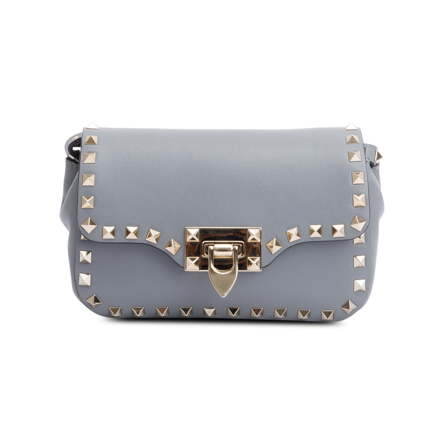 Valentino Grey Calfskin Leather Rockstud Crossbody Bag