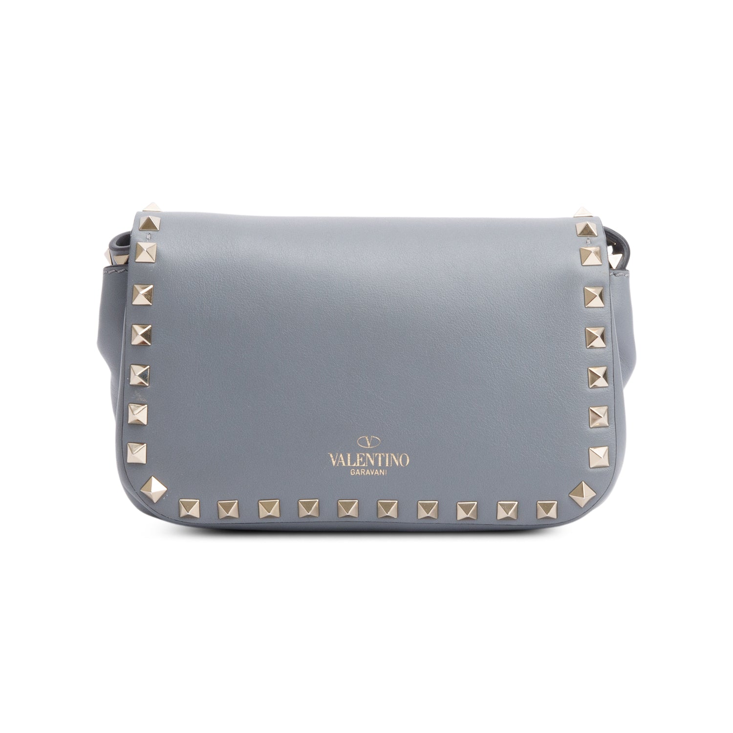 Valentino Grey Calfskin Leather Rockstud Crossbody Bag