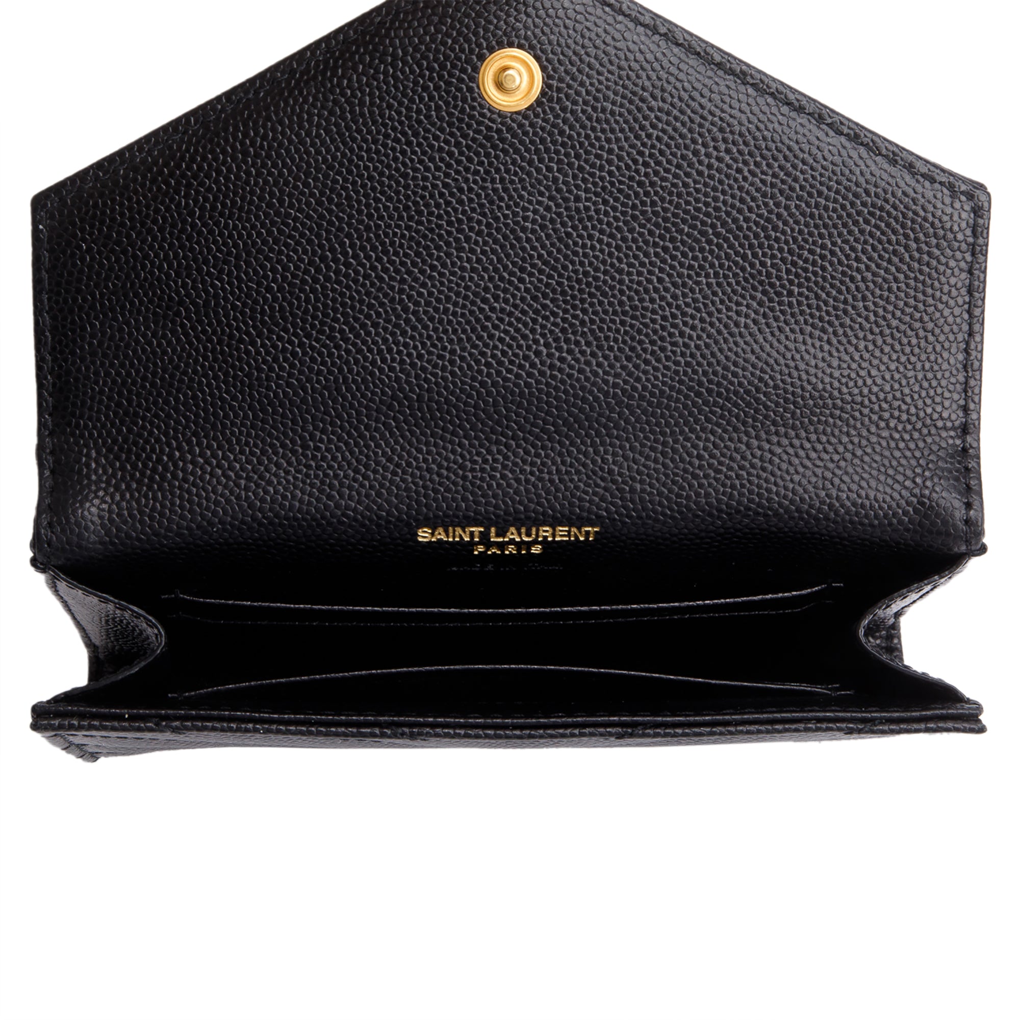 Saint Laurent 2020 Black Grain De Poudre Cassandre Matelasse Small Envelope Wallet w/ Box