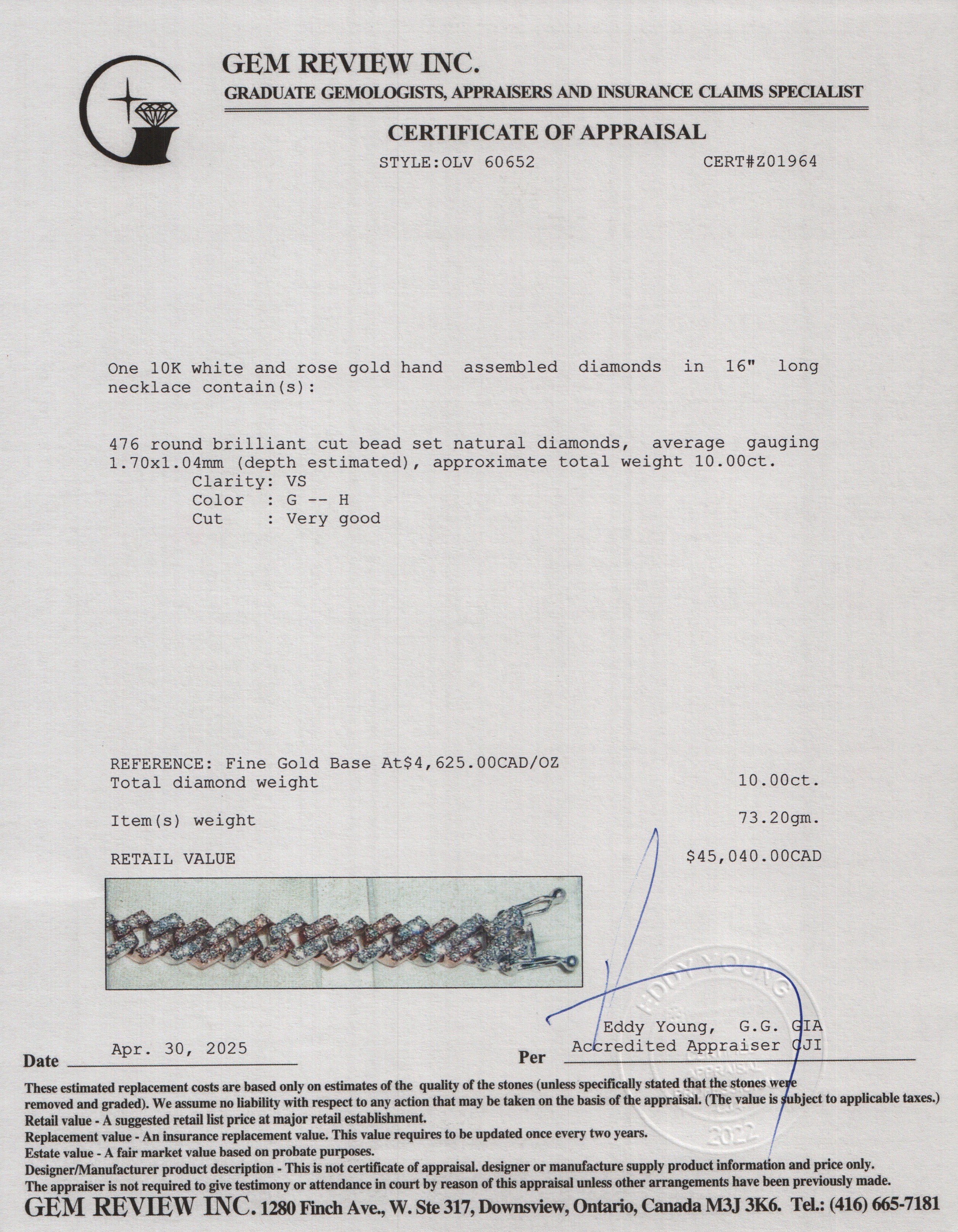 10k Rose & White Gold 10.0 tcw. Diamond Miami Cuban Link Necklace