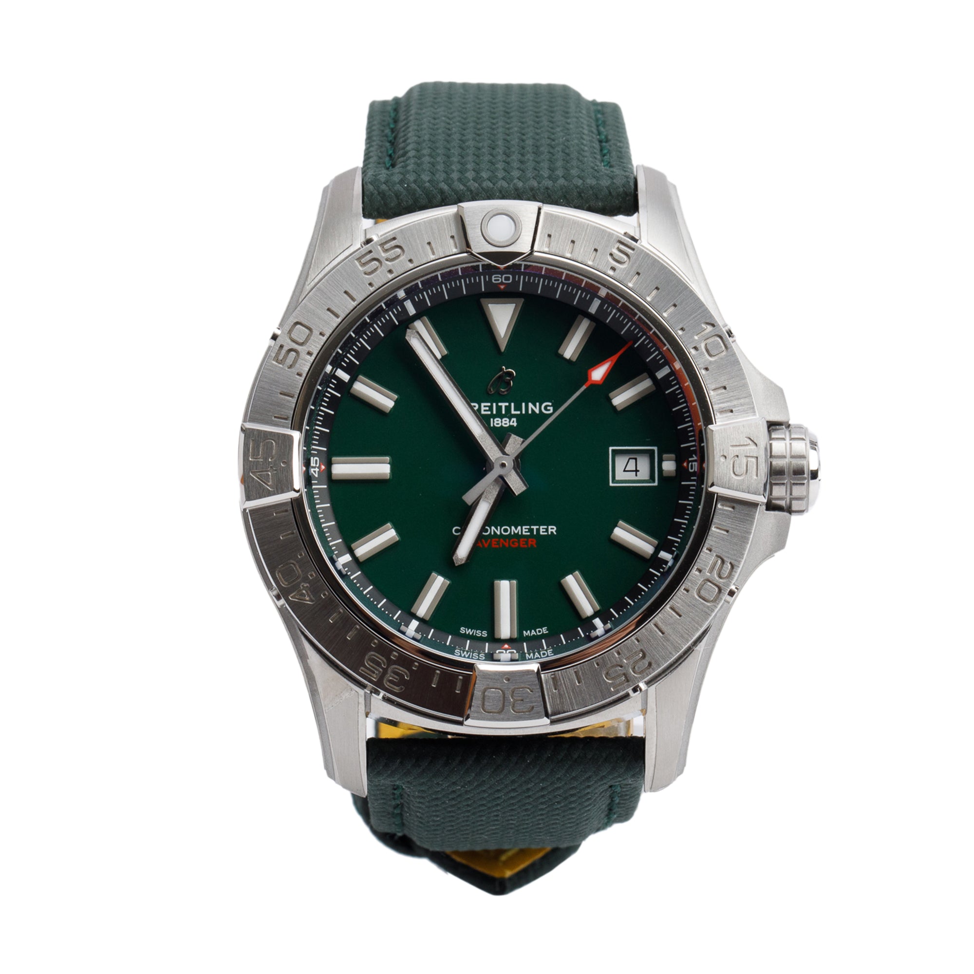 Breitling Stainless Steel Avenger 42 MM Automatic Watch Green Dial A17328 w/ Box & Papers