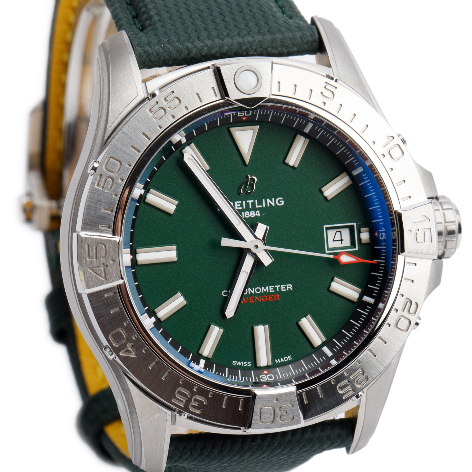 Breitling Stainless Steel Avenger 42 MM Automatic Watch Green Dial A17328 w/ Box & Papers