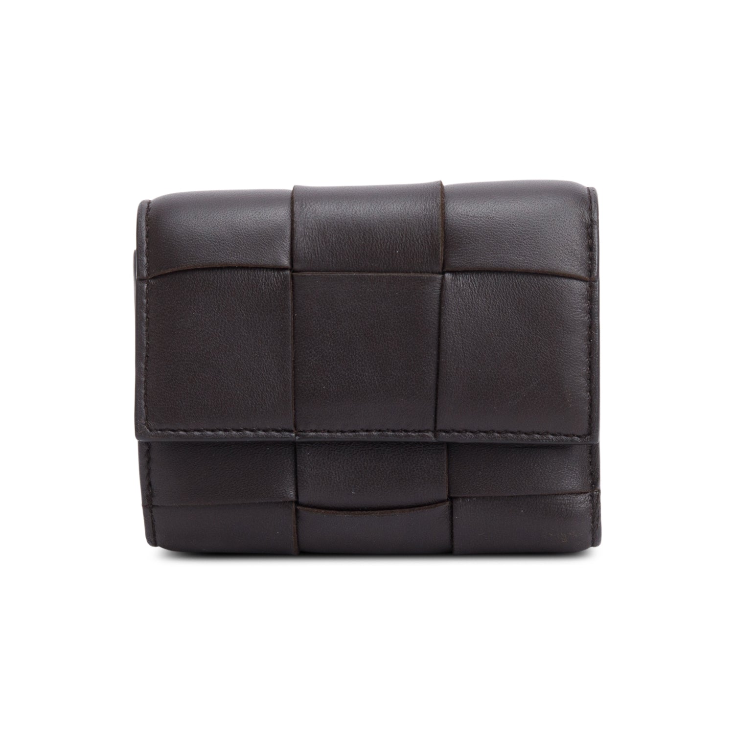 Bottega Veneta Brown Intreccio Nappa Leather Cassette Tri-Fold Zip Wallet