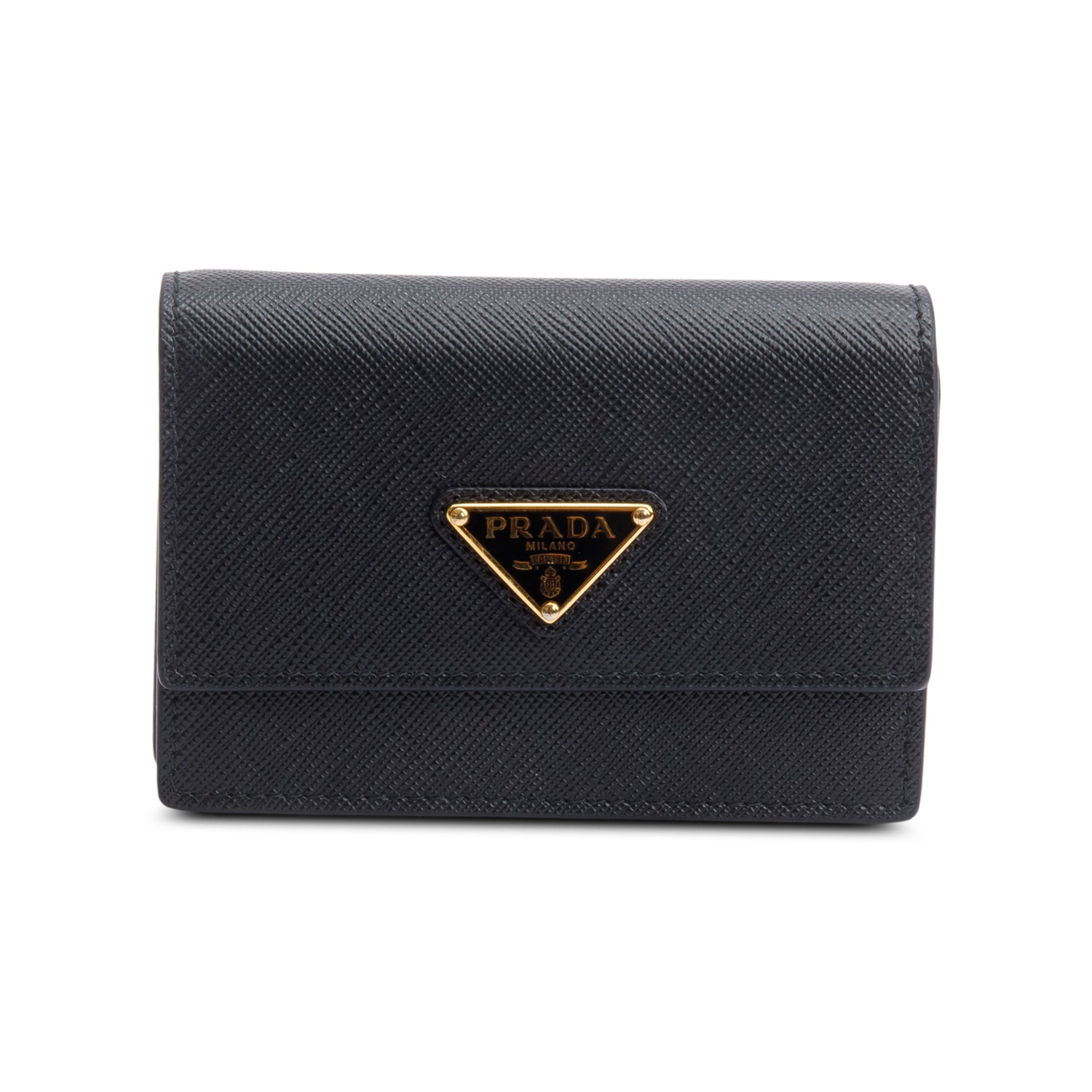 Prada Black Saffiano Metal Card Holder on Chain w/ Box